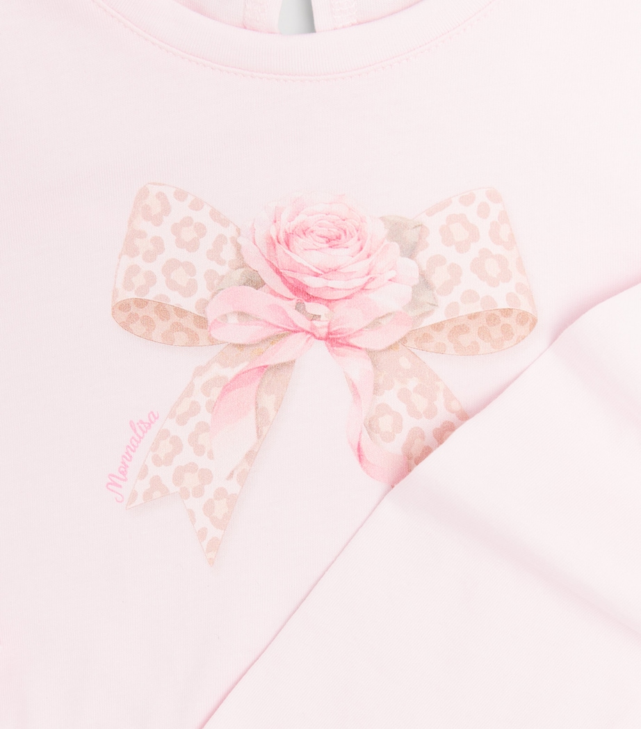 Monnalisa Cotton Bow Print T-Shirt (6 Months-6 Years) Rosa Antico Image 3