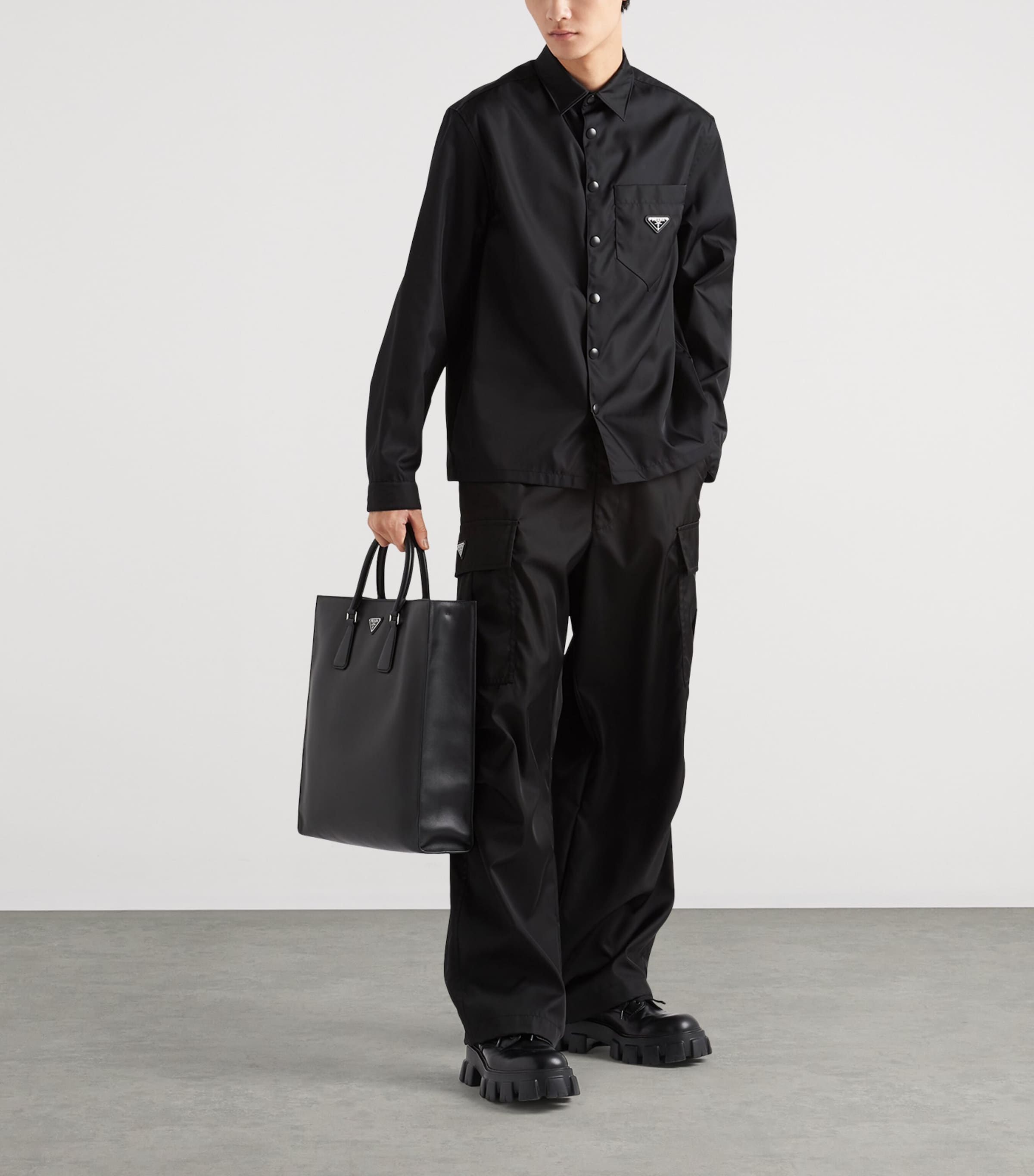 Prada Mens Re-Nylon Relaxed Shirt Black Image 2