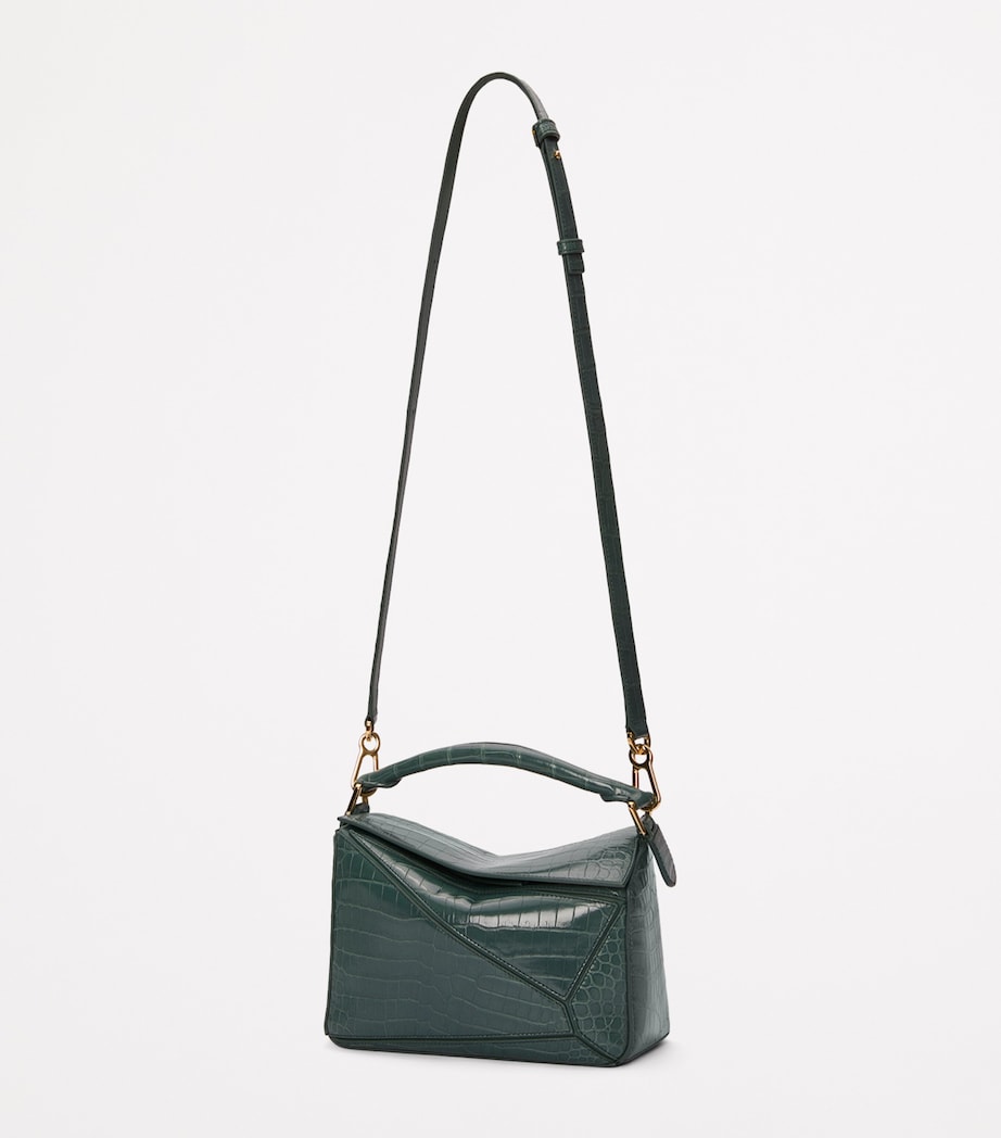 EXCLUSIVE Small Crocodile Skin Puzzle Top-Handle Bag VETIVER Image 6