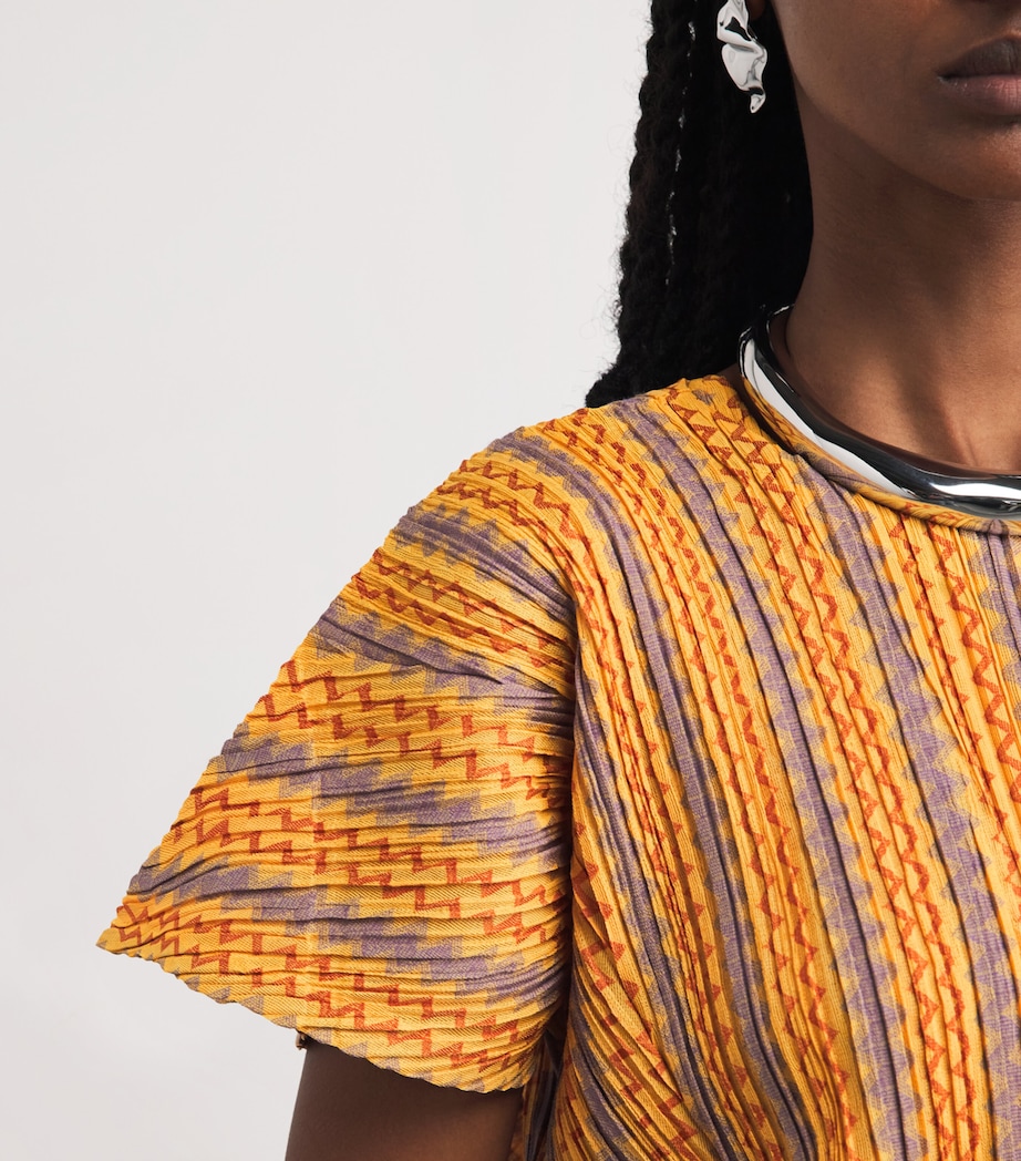 Pleats Please Issey Miyake Womens Cotton-Blend Zigzag Top Yellow Orange Image 3