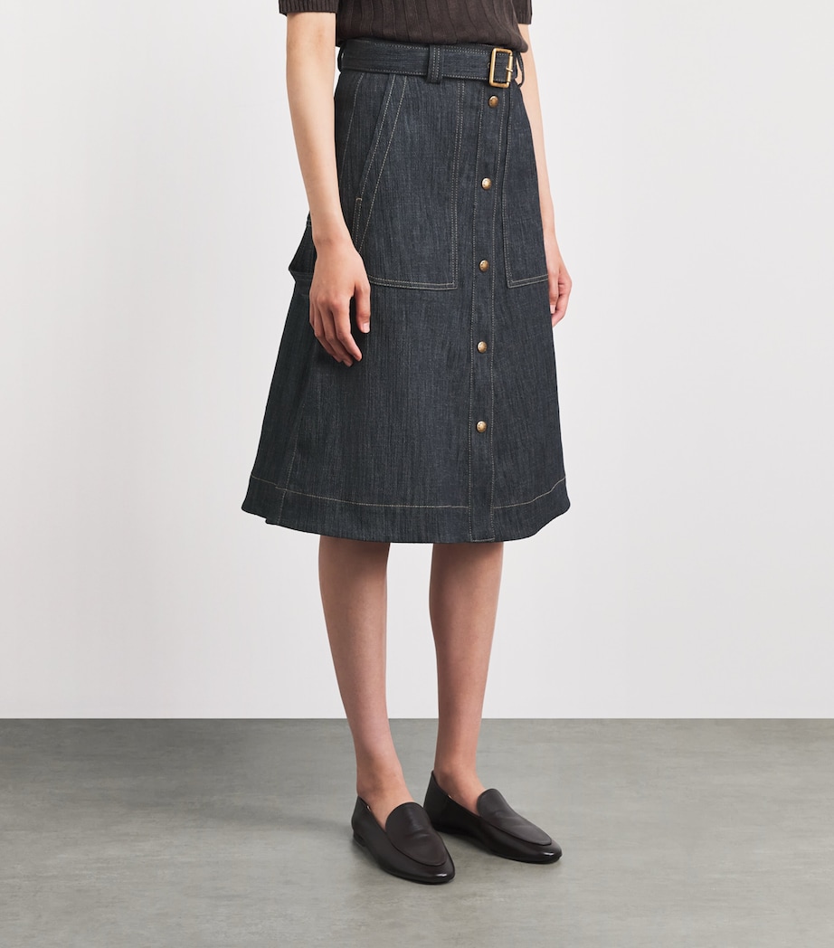 Moncler Womens Denim Belted Midi Skirt Image 4