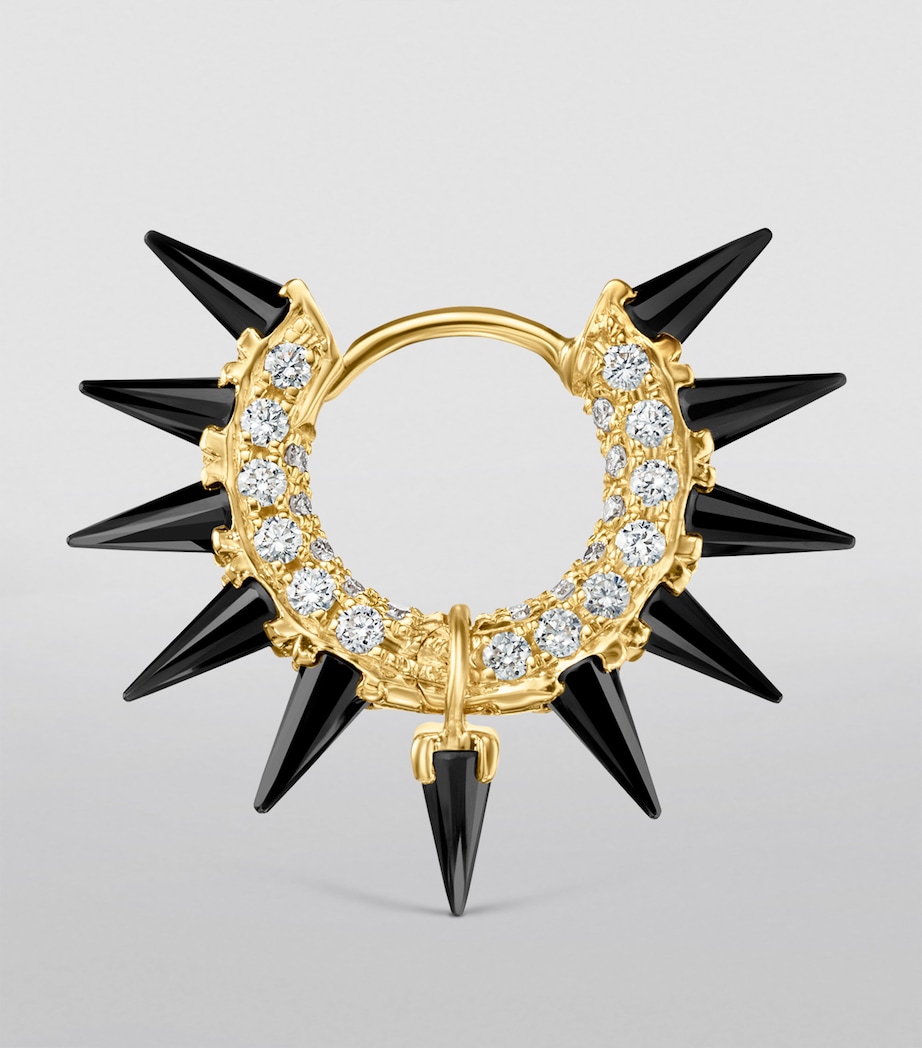 Yellow Gold Black Moissanite Mohawk and Diamond Pavé Hoop Earring (6.5mm) YELLOW GOLD Image 4