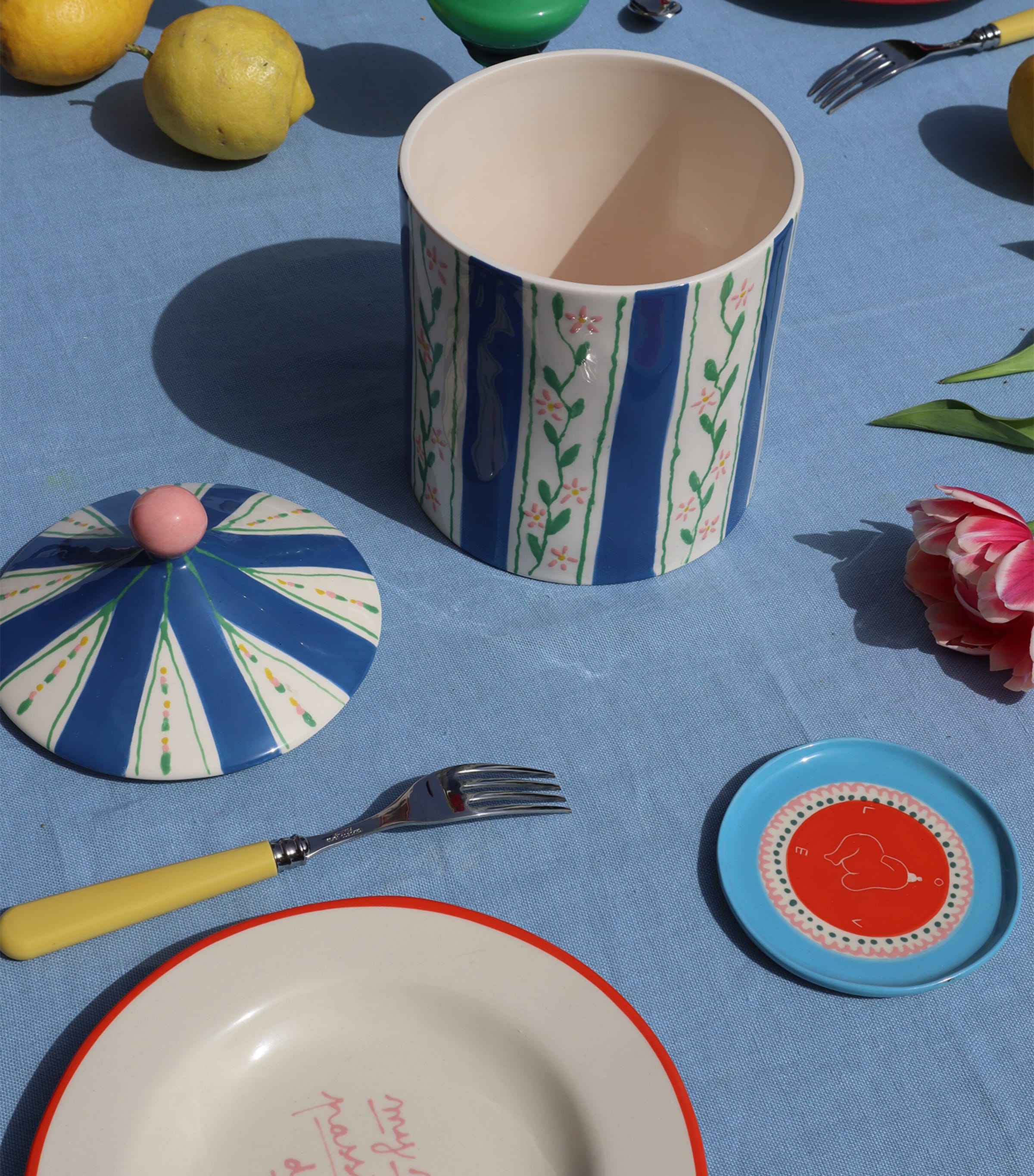 Earthenware Flower Storage Jar (23cm) BLUE Image 2