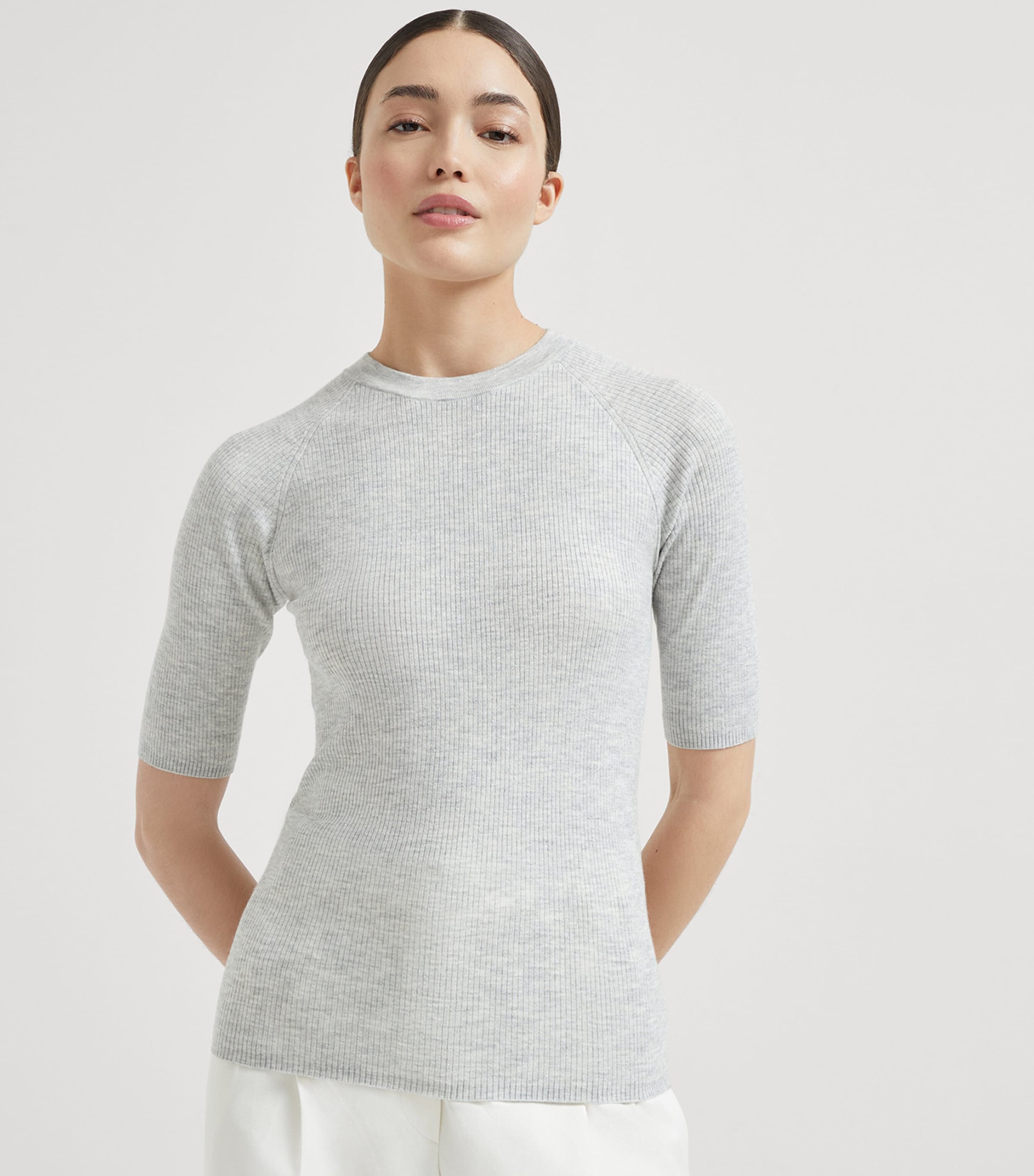 Brunello Cucinelli Womens Cashmere Sparkling Short-Sleeve Sweater Image 2