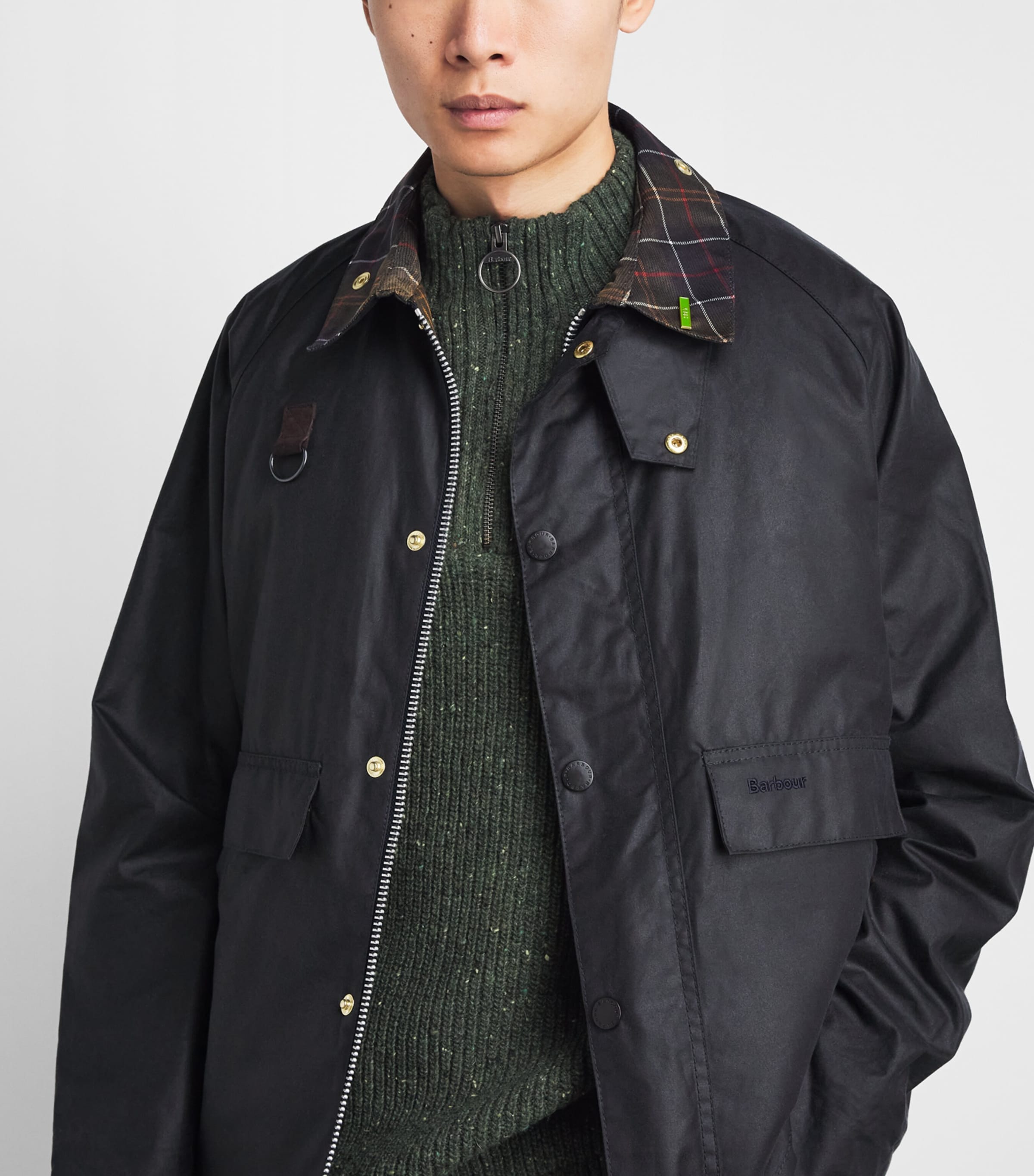 Barbour Mens Wool-Blend Essentials Fleck Quarter-Zip Sweater Olive Image 3