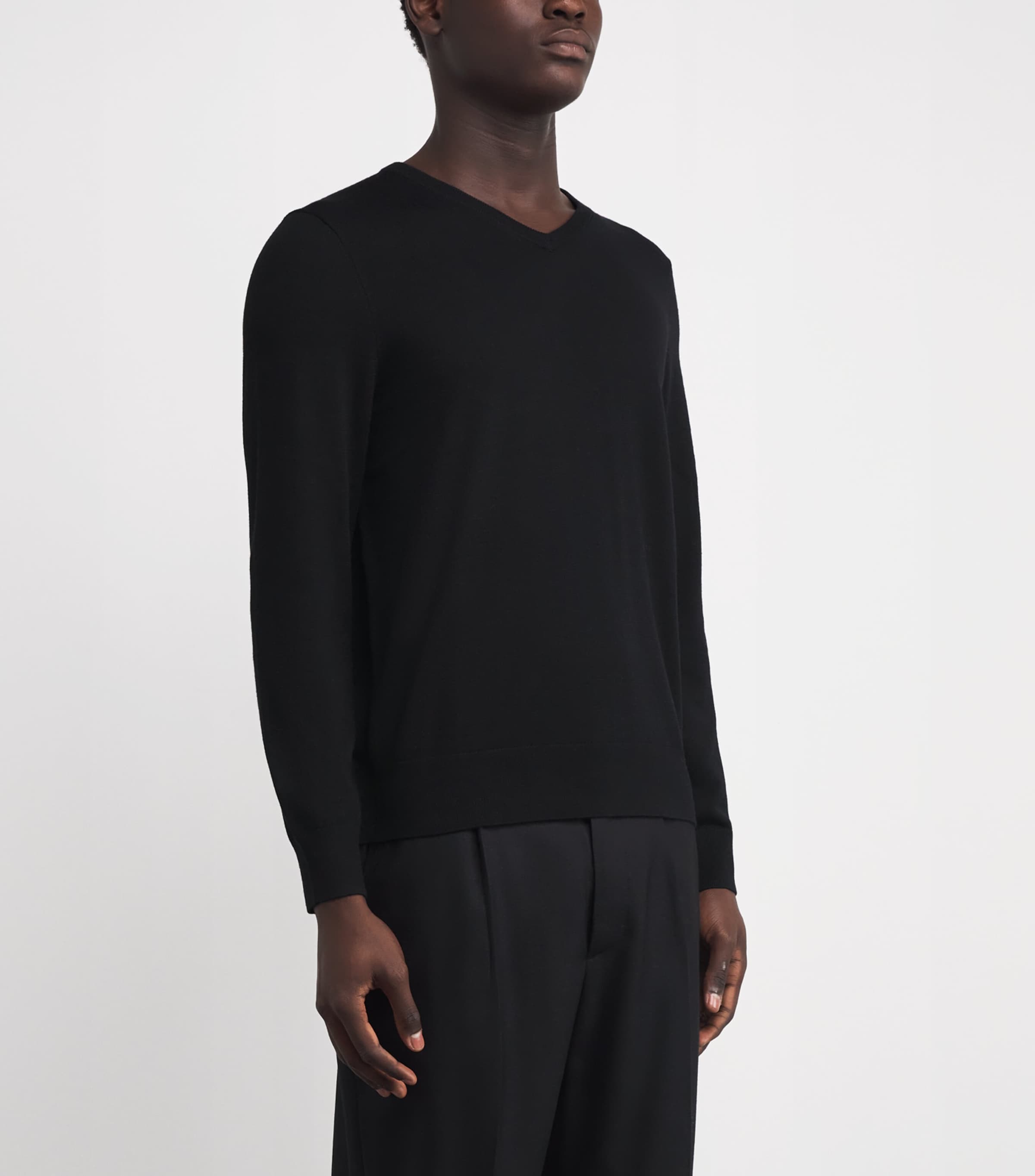 Wool V-Neck Sweatshirt BLACK Image 3