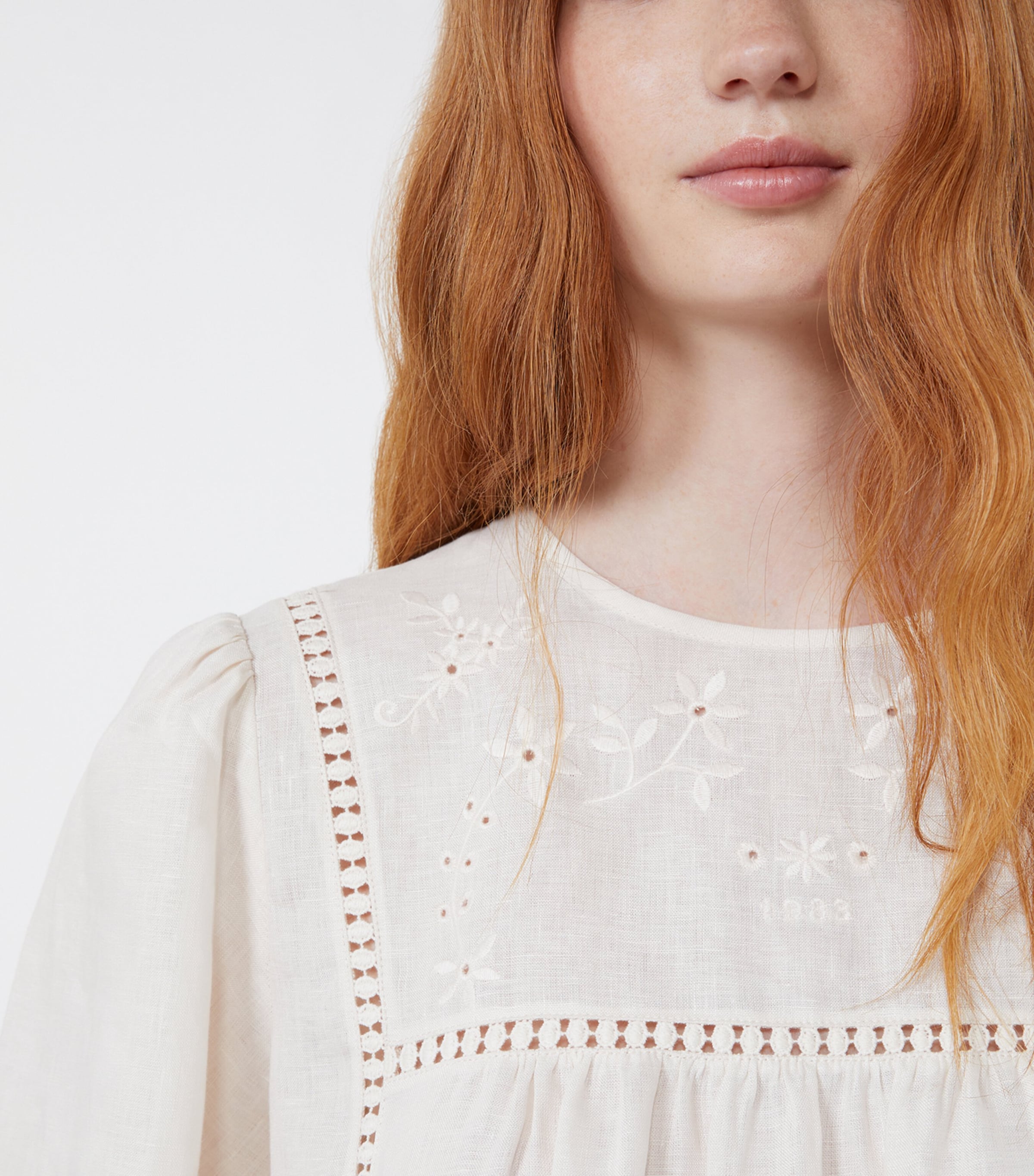 Weekend Max Mara Womens Linen Floral-Embroidered Top Ecru Image 6