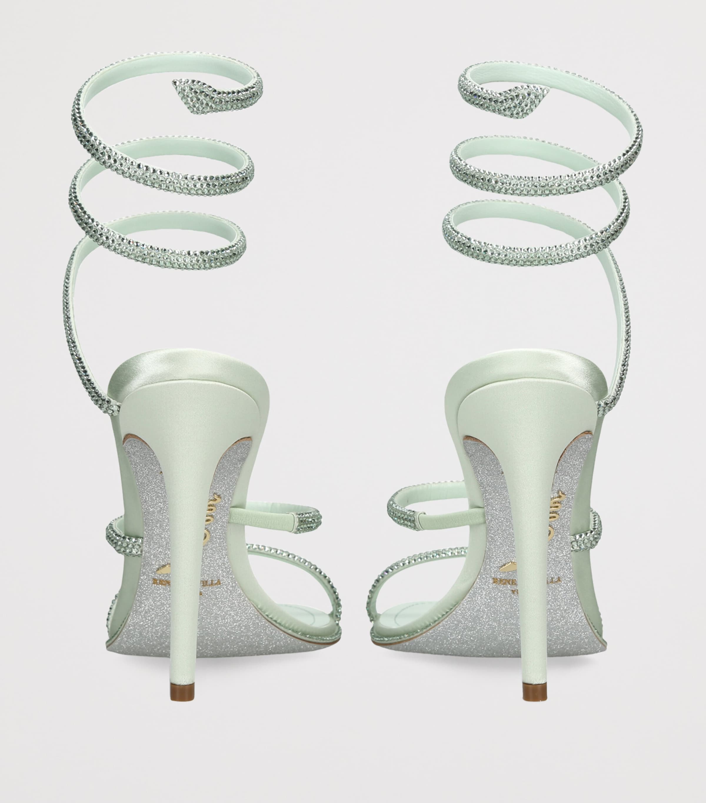 René Caovilla Satin Crystal-Embellished Cleo Sandals 105 Pale Green Image 4