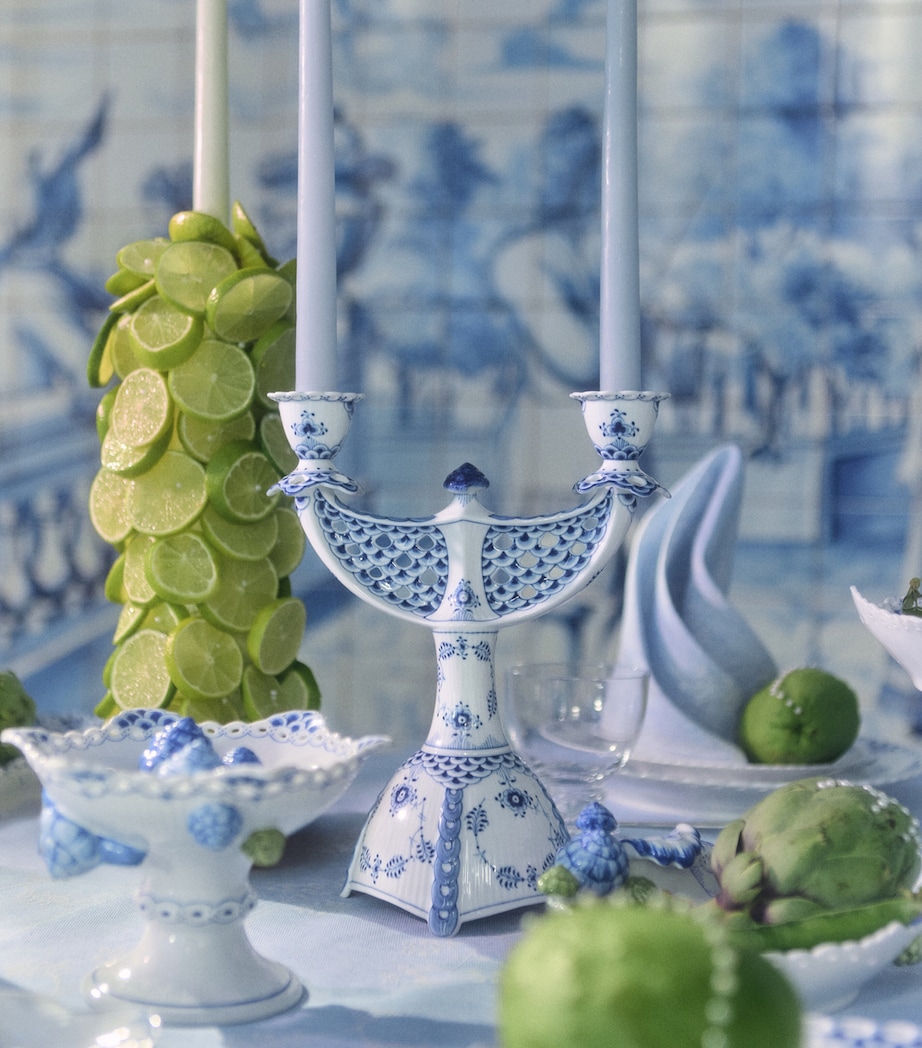 Royal Copenhagen Blue Fluted Full Lace Candelabra (26cm) Blue Image 2