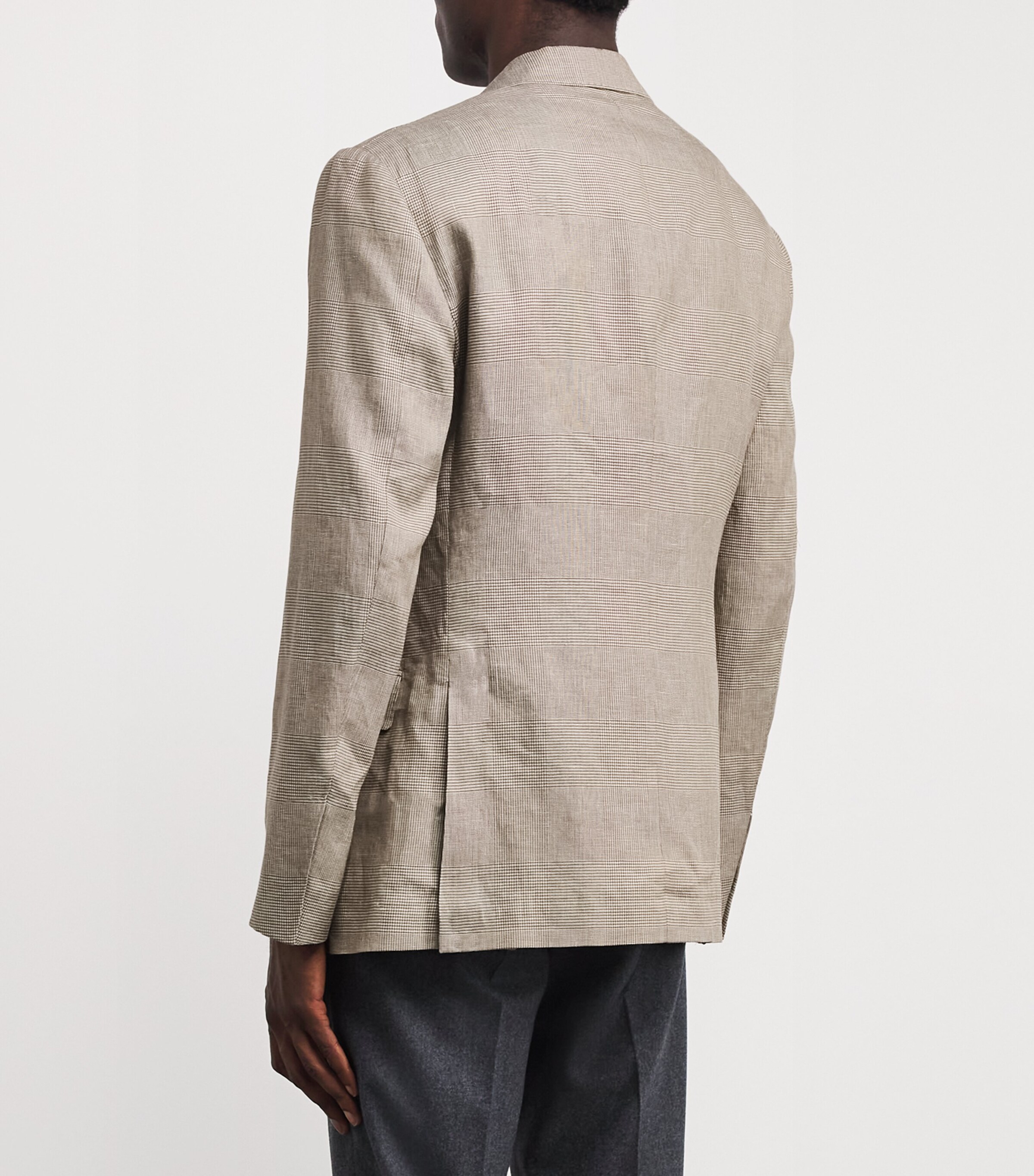 Ralph Lauren Purple Label Mens Linen-Silk Check Kent Blazer Summer Sand/ Truffle Image 4