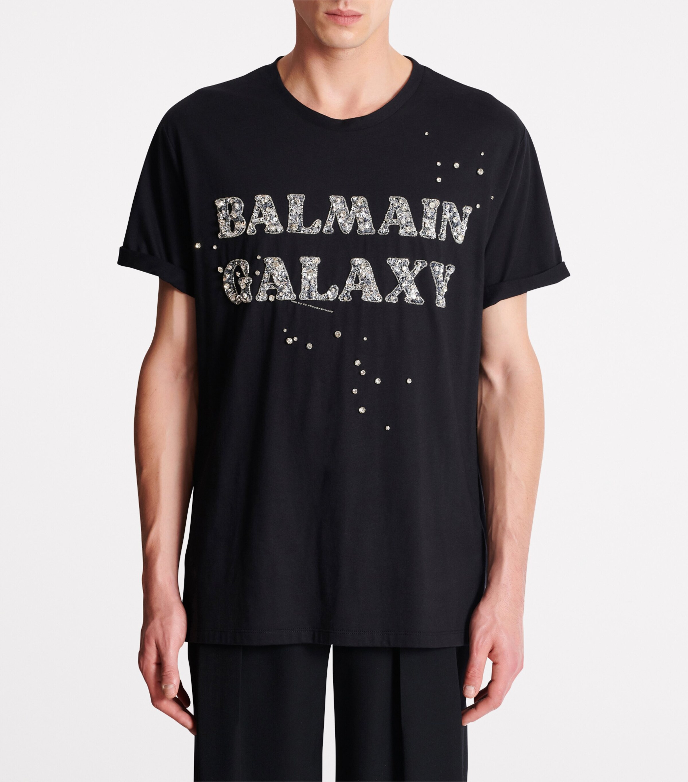 最安値2023年製　BALMAIN スウェットシルバーロゴ　ロンt Tシャツ　Ｍ Balmain Silver Embroidered Galaxy Logo T-Shirt | Harrods US