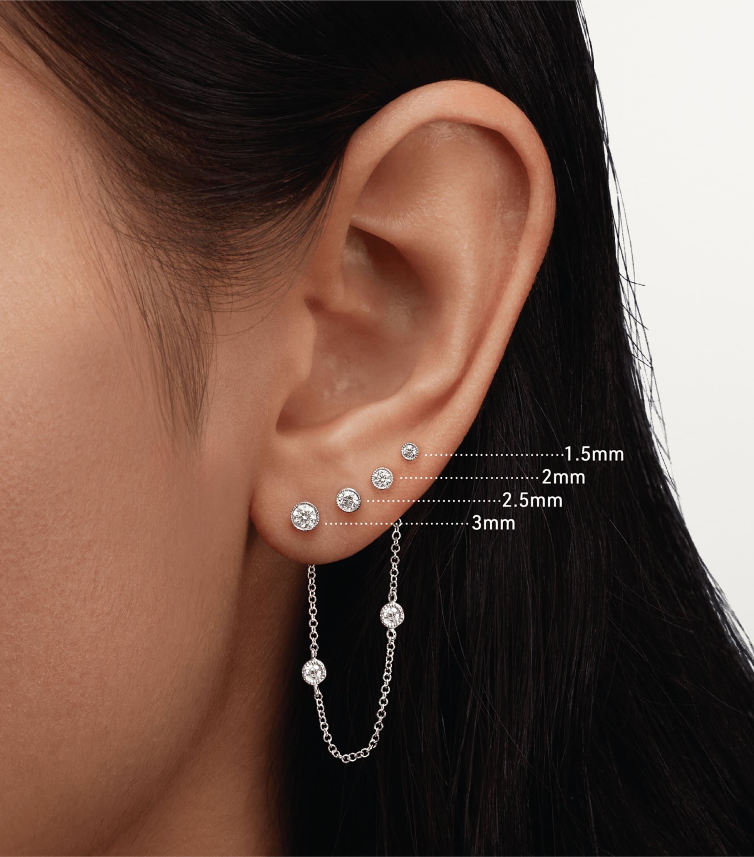 Scalloped Set Diamond Threaded Single Stud Earring (2.5mm) YELLOW GOLD Image 2