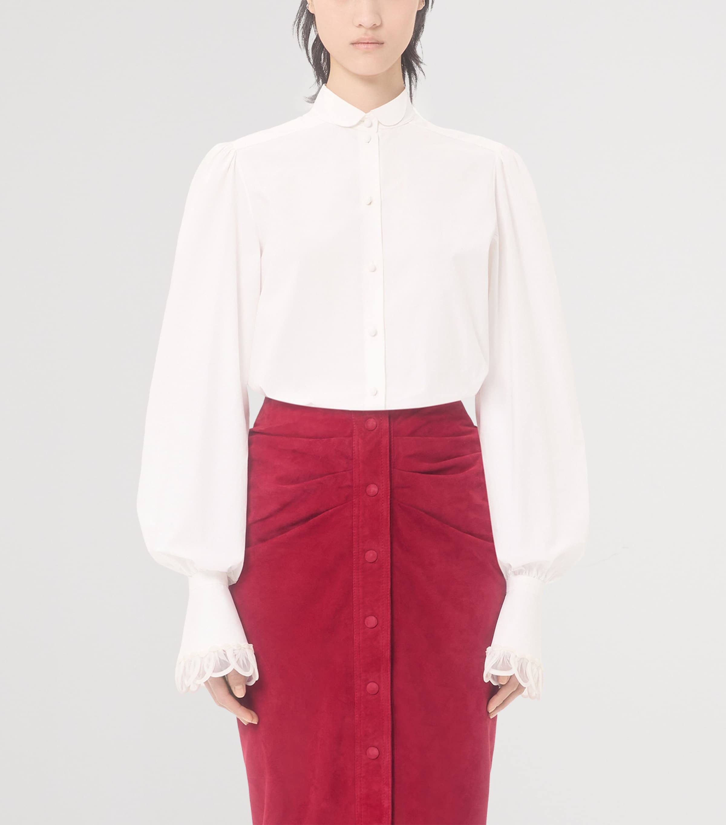 Valentino Womens Cotton Scalloped-Cuff Shirt Image 2