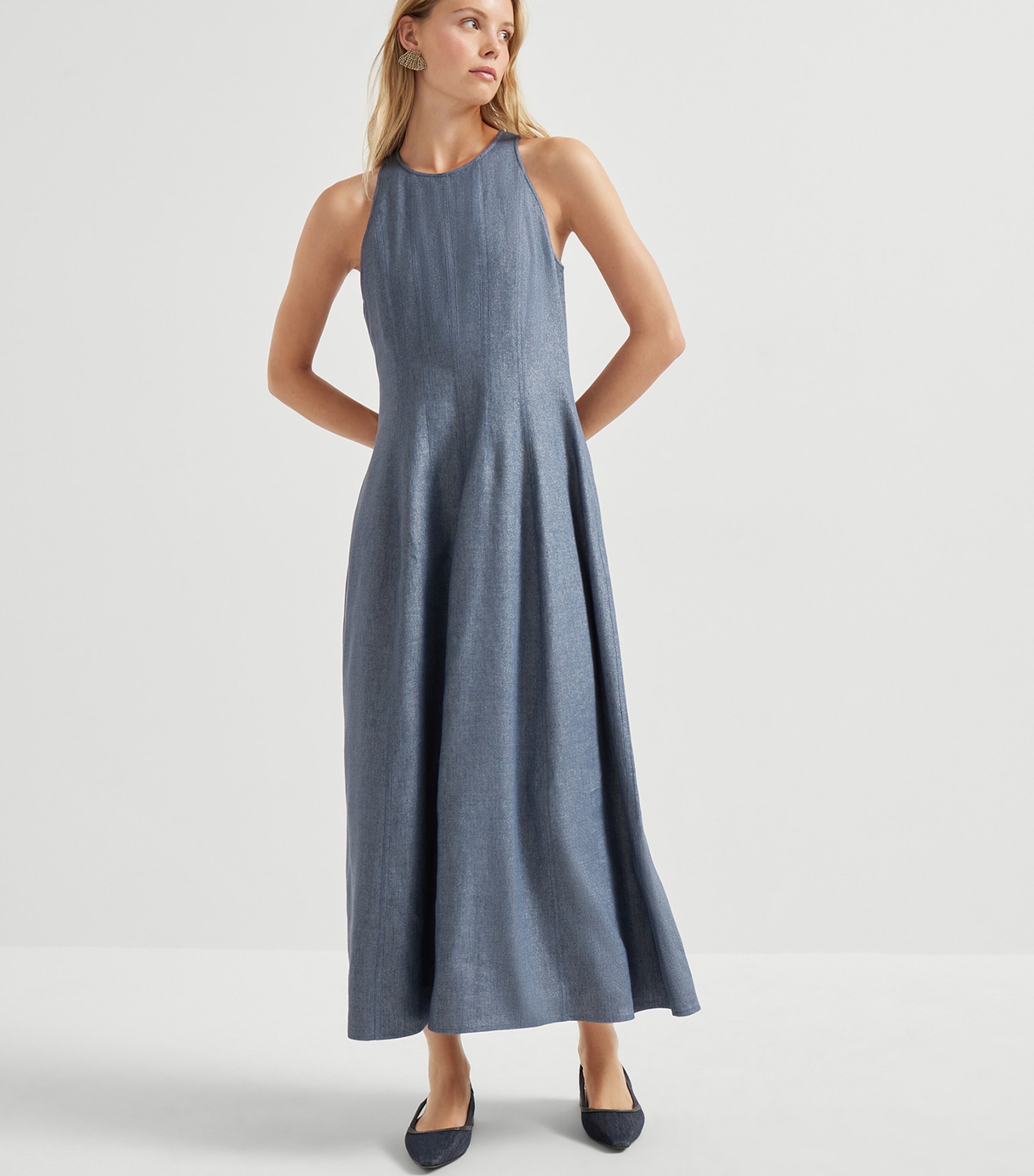 Linen-Blend Sparkling Midi Dress C007 Image 2