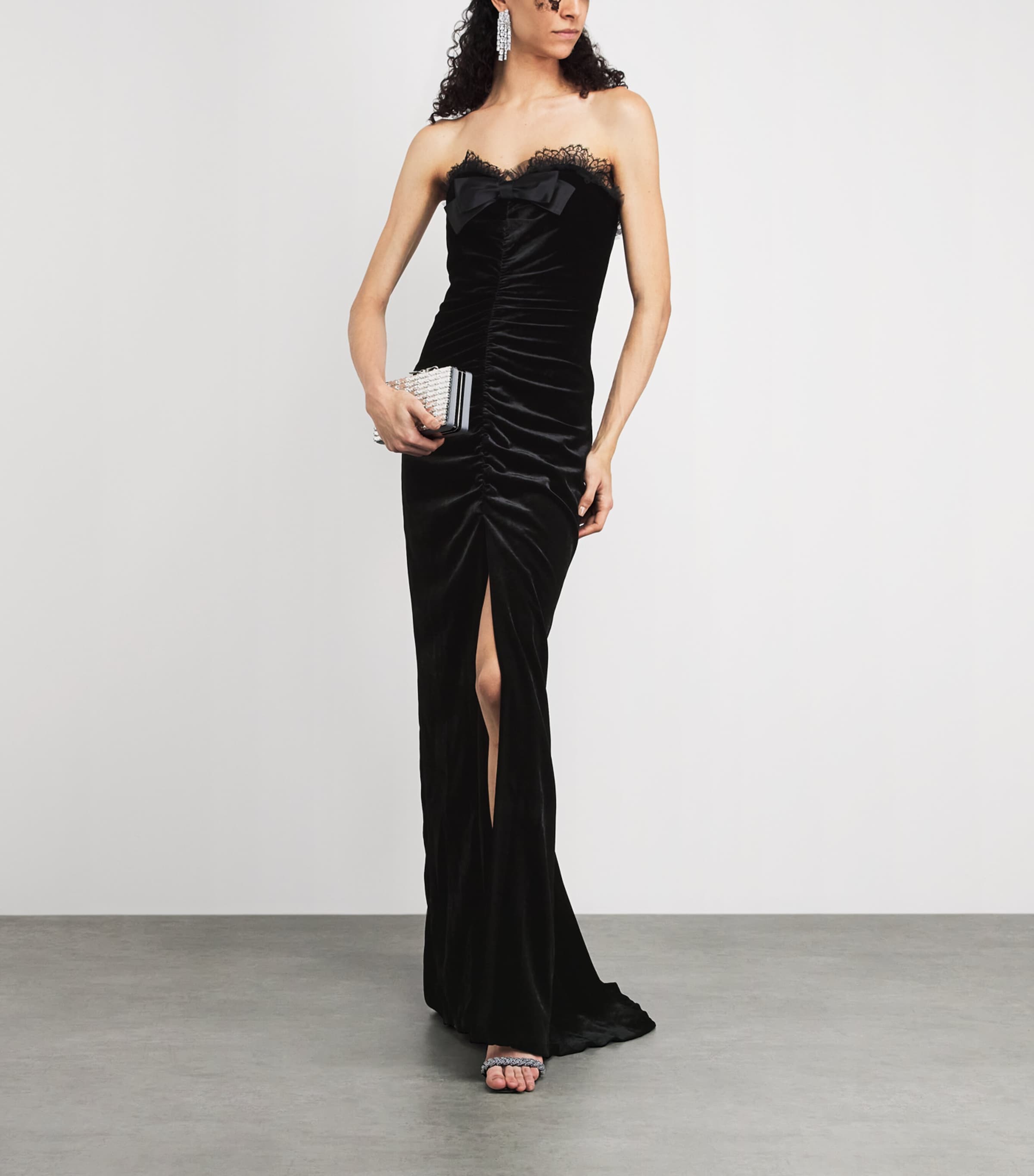 Alessandra Rich Womens Velvet Strapless Gown Black Image 2