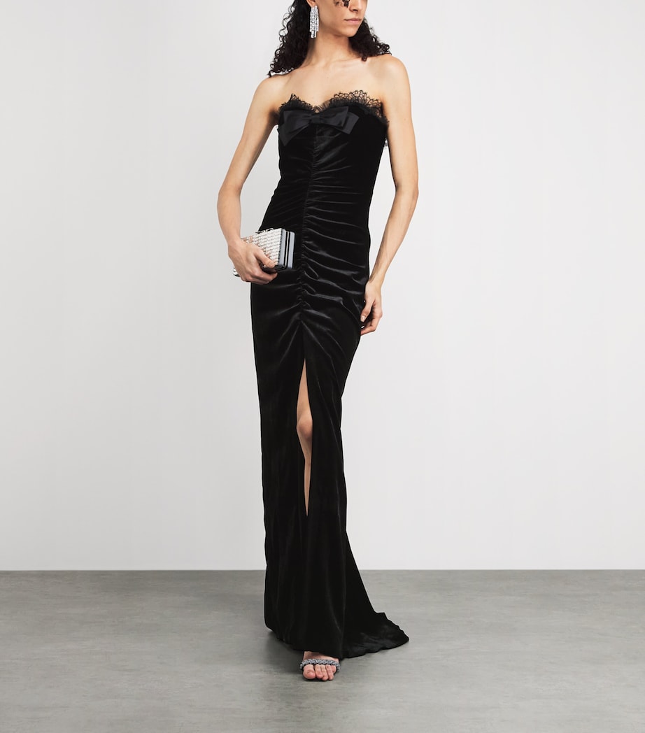 Alessandra Rich Womens Velvet Strapless Gown Black Image 2