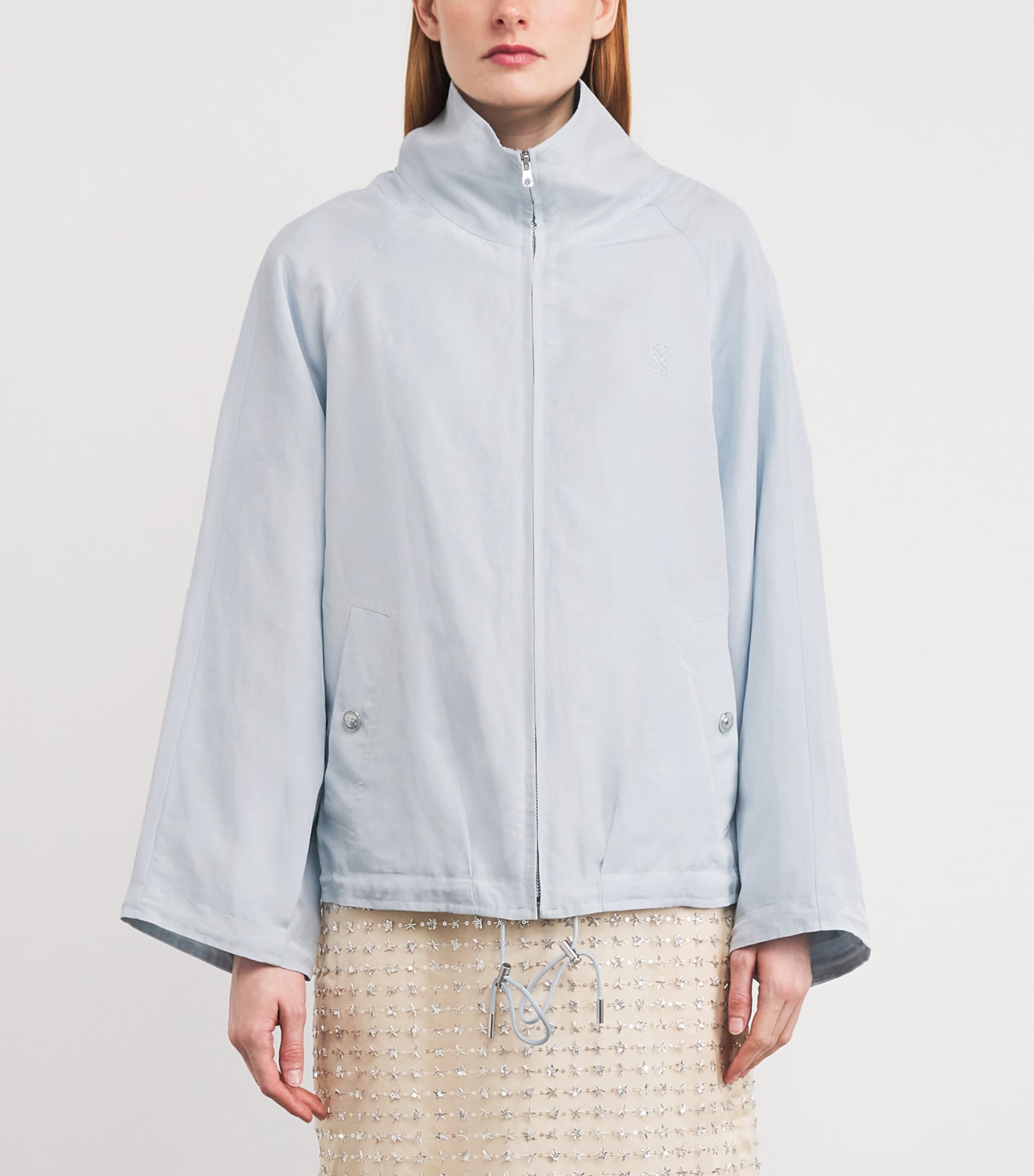 Embroidered Funnel-Neck Jacket SKY BLUE Image 3