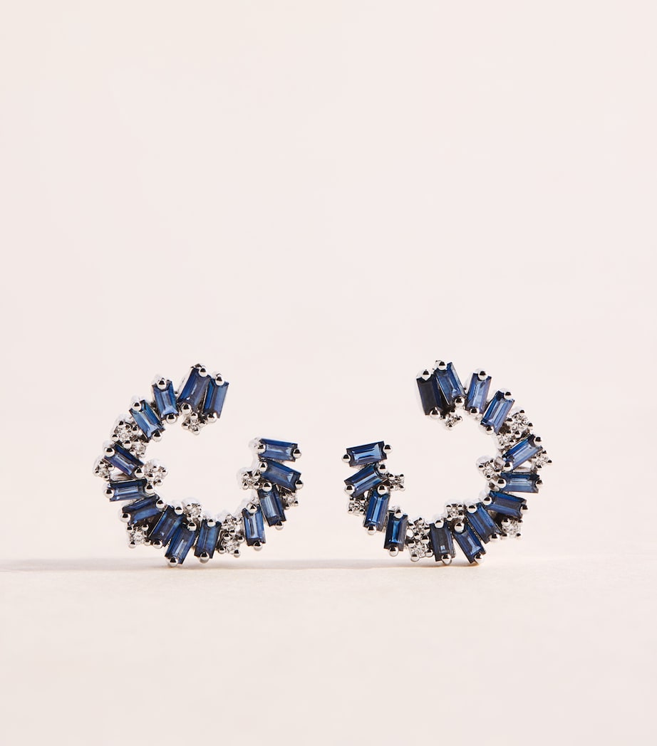 Suzanne Kalan White Gold, Diamond and Blue Sapphire Frenzy Hoop Earrings Wg/db Image 1