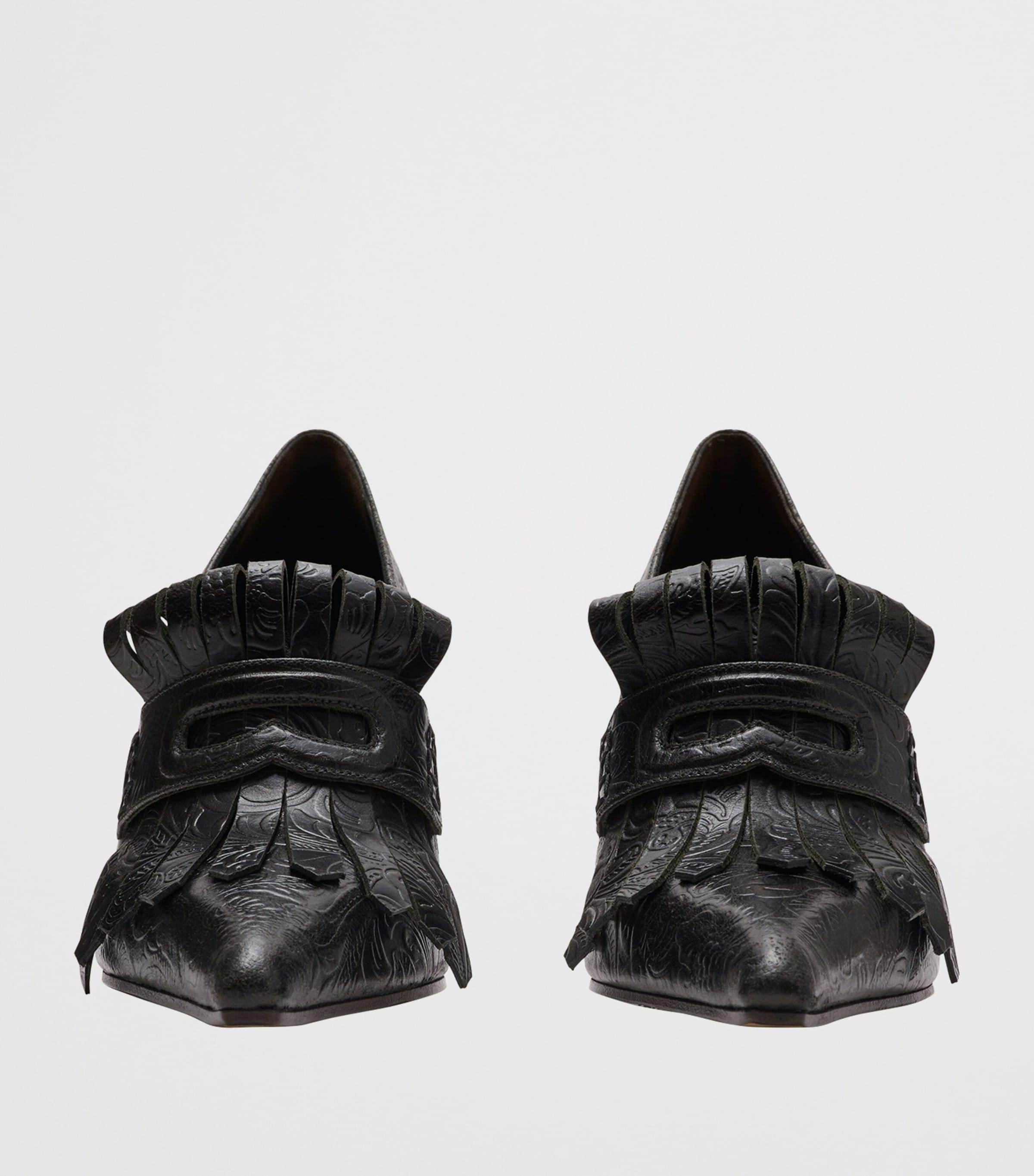 Leather Cameo Fringe Pumps 90 MOAT GREEN Image 2