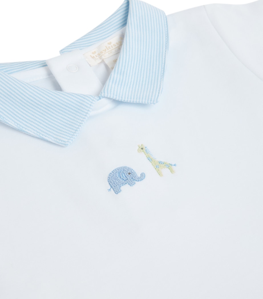 Pima Cotton Embroidered Safari Wild Playsuit (0-12 Months) K491LIGHT BLUE/WHITE Image 2