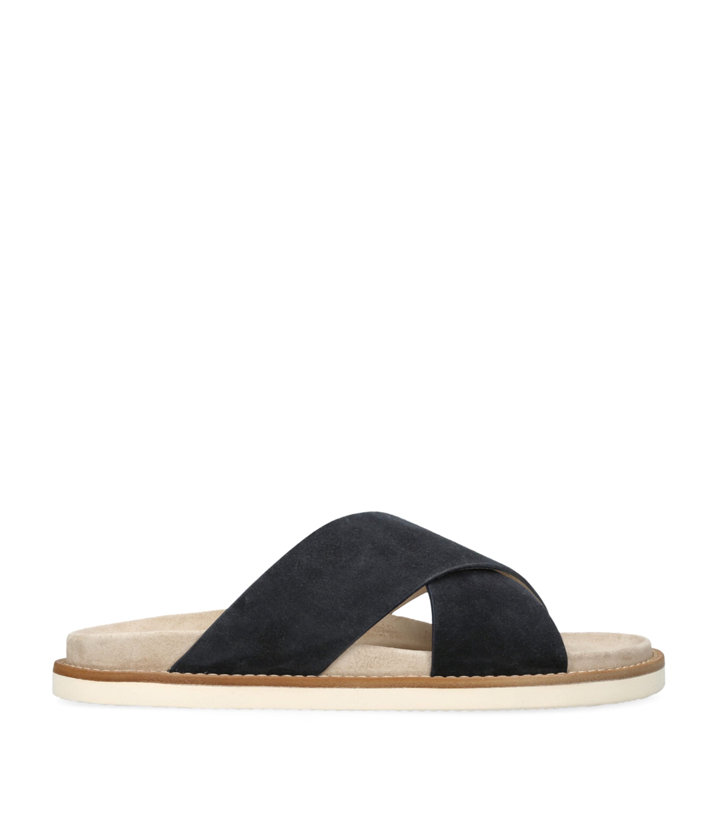 Brunello Cucinelli Cross Strap Suede Slide Sandal In Navy
