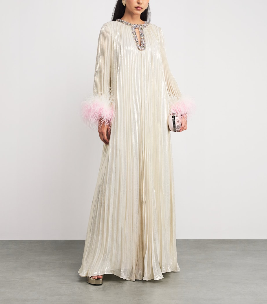 Silk-Blend Feather-Trim Maxi Dress CHAMPAGNE Image 2