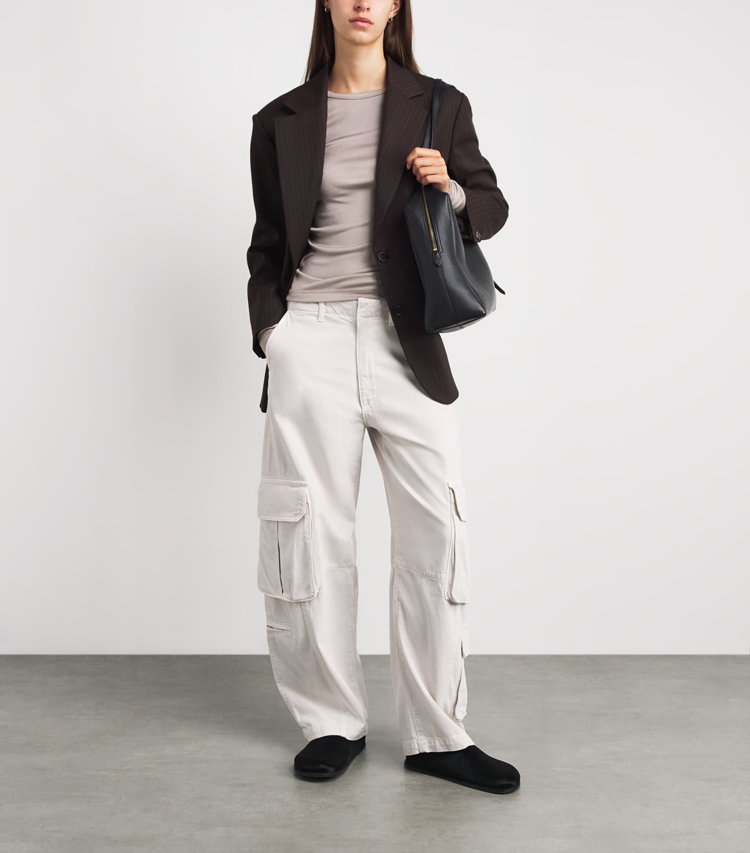 AGOLDE Womens Ribbed Delphi Top Tep Taupe Image 2