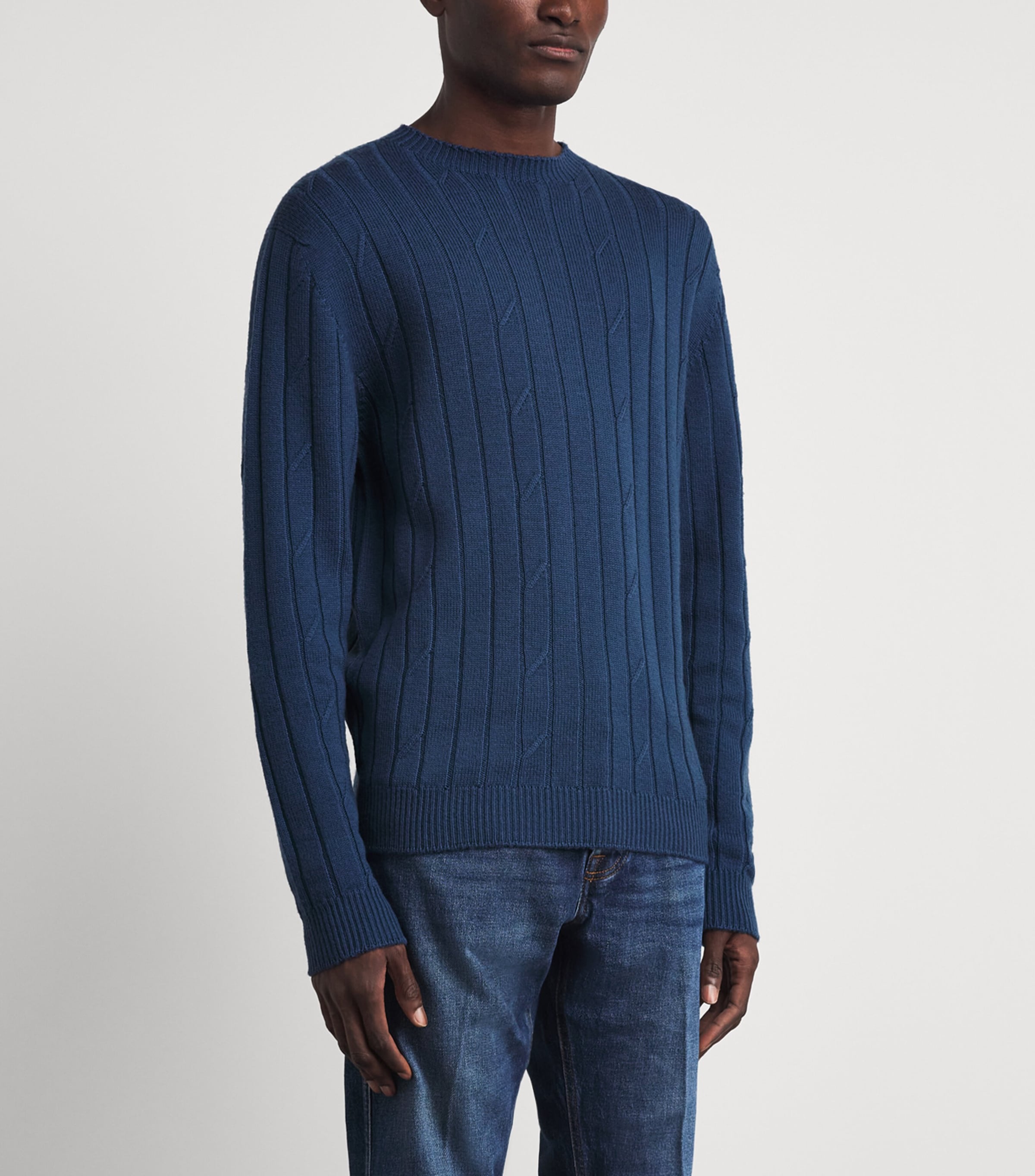 John Smedley Mens Wool Cable-Knit Orpin Sweater Teal Firth Image 4