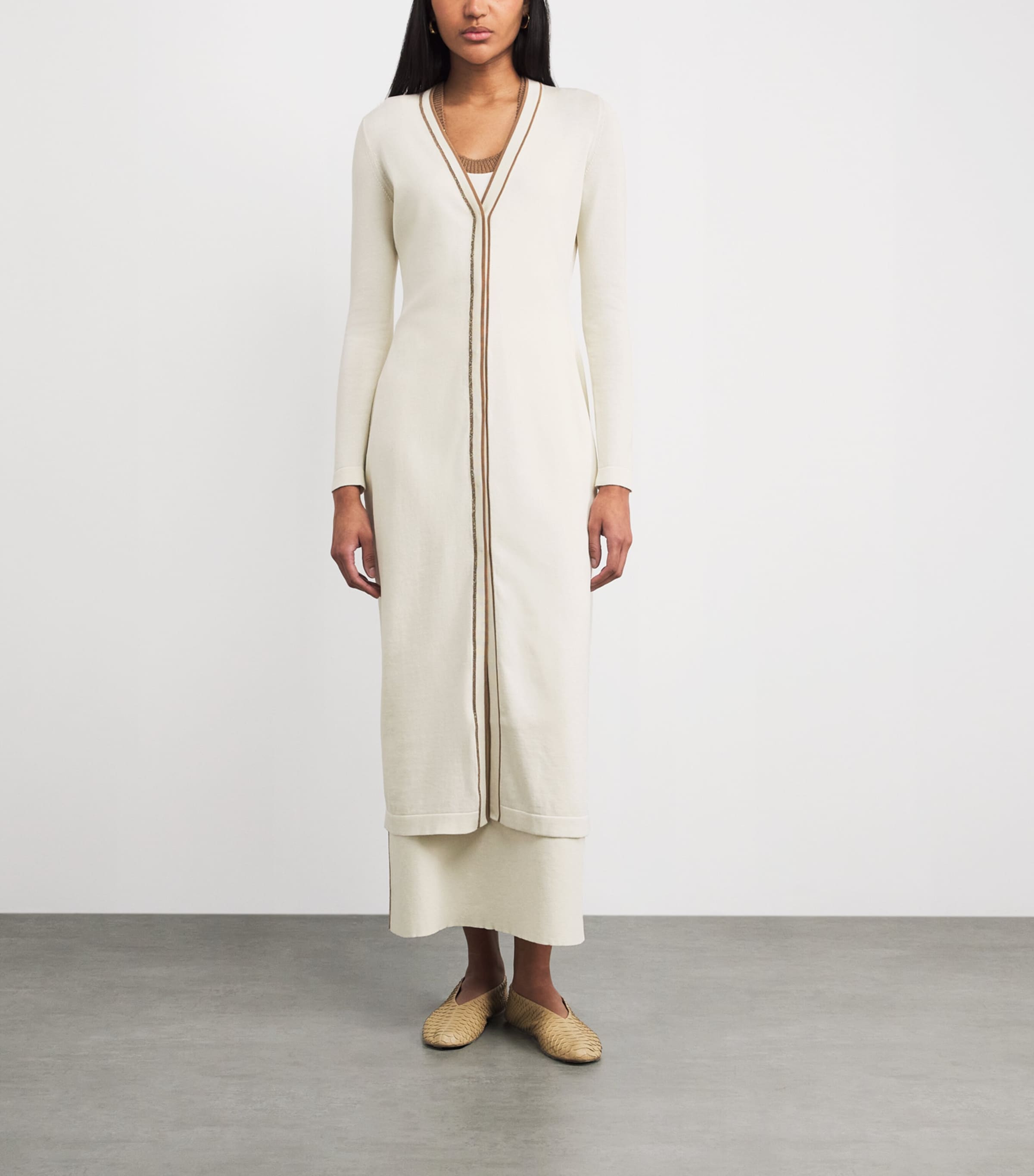 Fabiana Filippi Womens Organic Cotton Longline Cardigan Burro/vimini Image 4