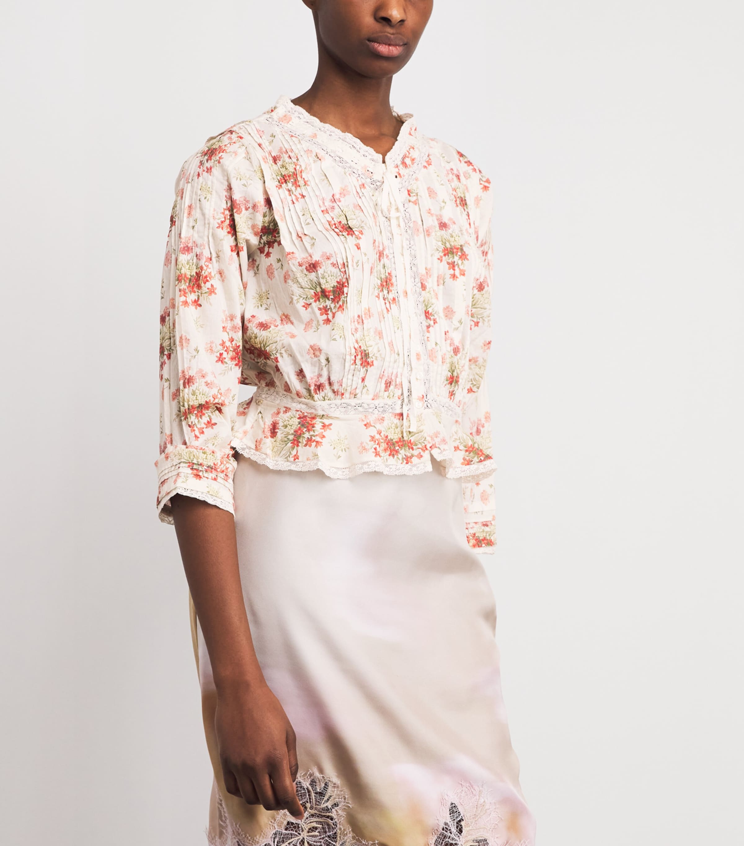 DÔEN Womens Organic Cotton Floral Print Hillock Blouse Ivory Lantana Floral Image 4