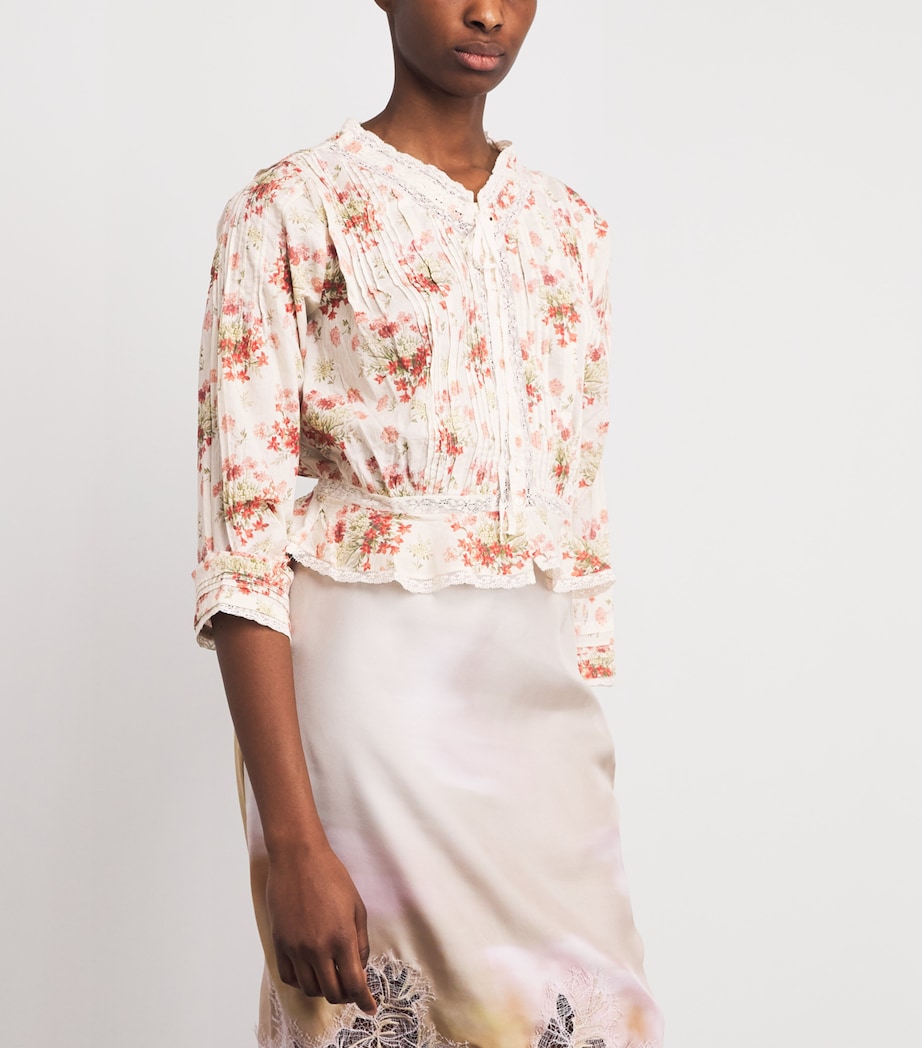 DÔEN Womens Organic Cotton Floral Print Hillock Blouse Ivory Lantana Floral Image 4