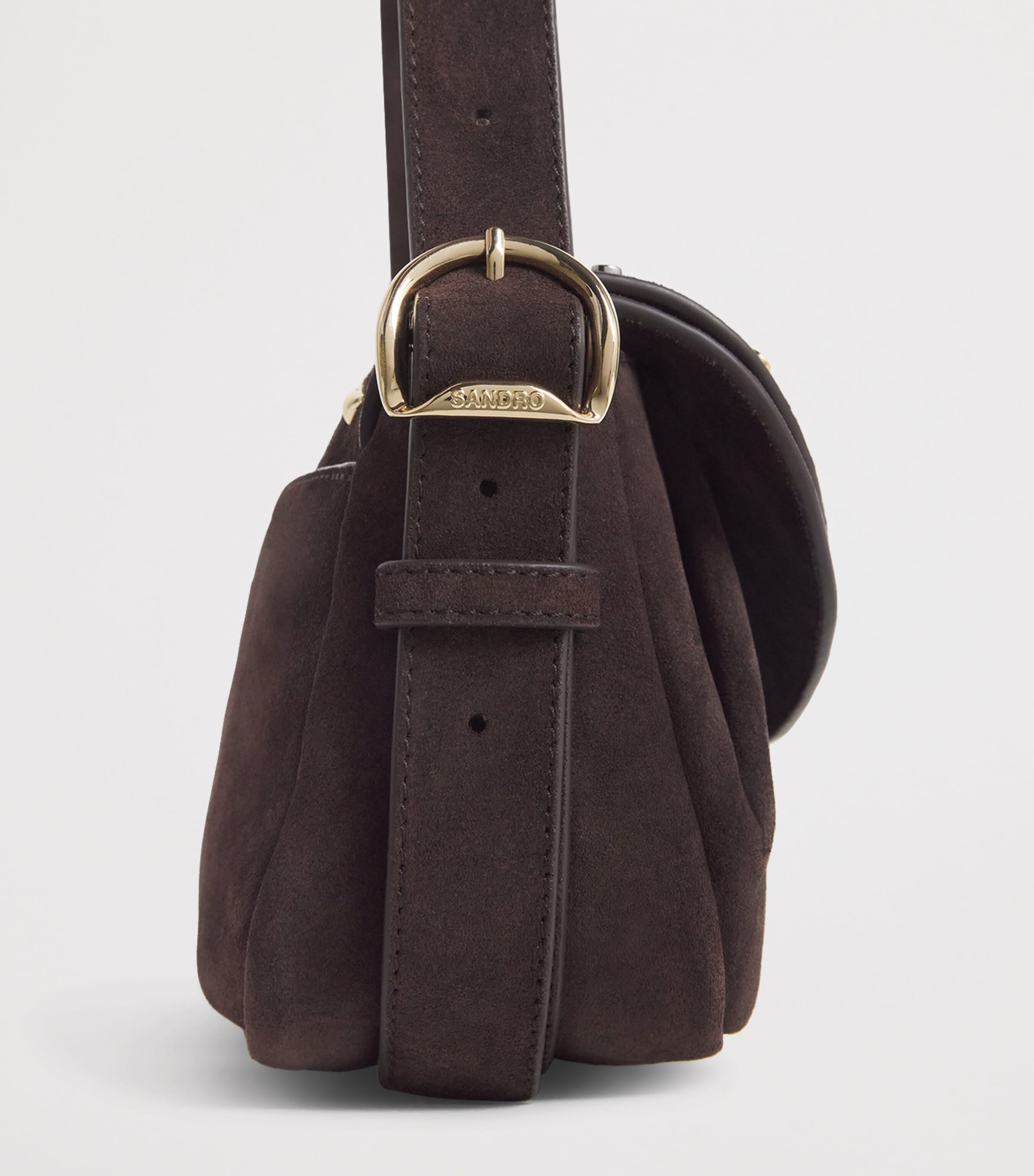 Sandro Paris Medium Suede Le Mambo Janys Shoulder Bag Black Brown Image 6
