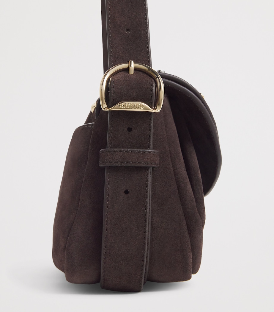 Sandro Paris Medium Suede Le Mambo Janys Shoulder Bag Black Brown Image 6