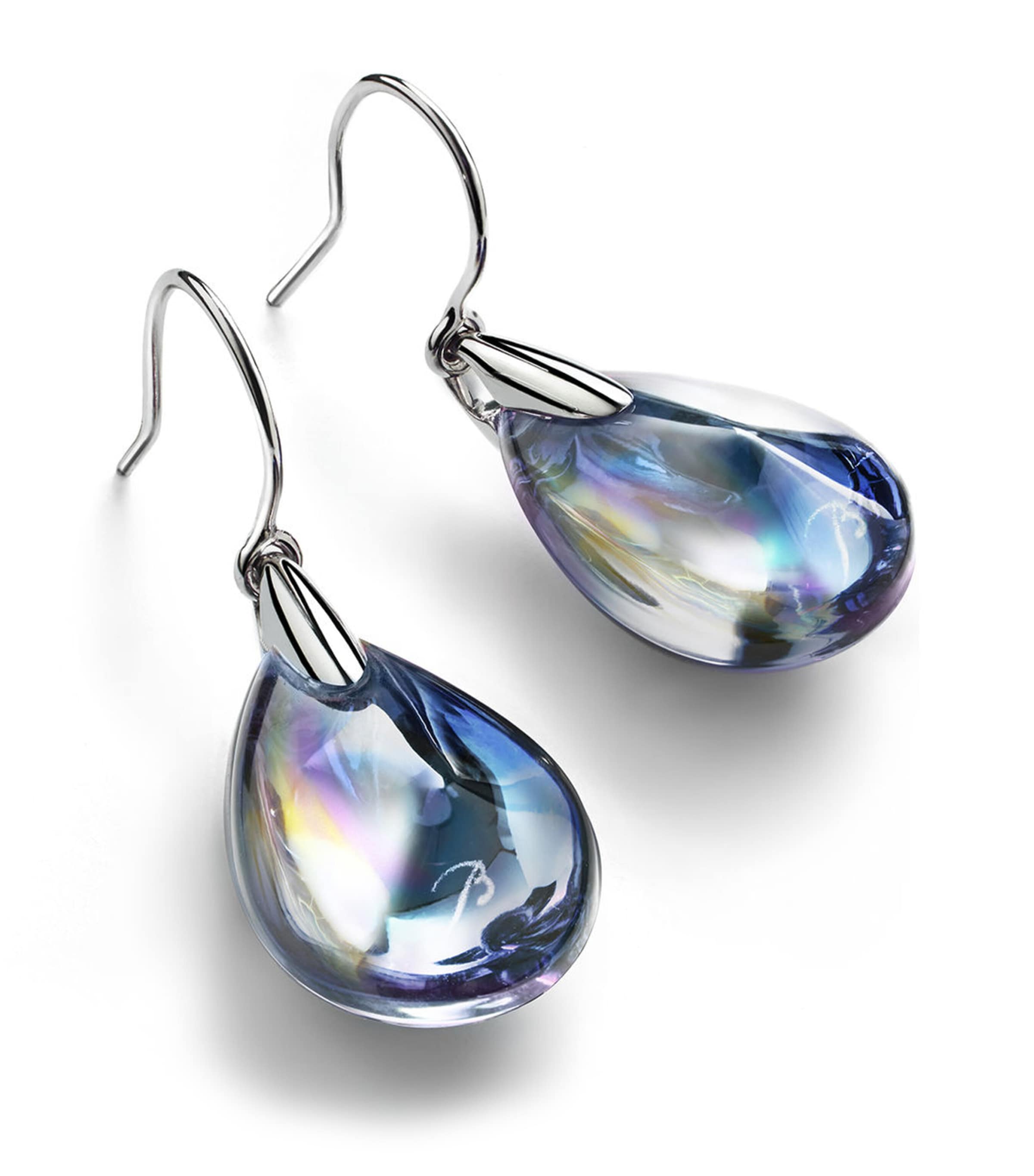 Baccarat Sterling Silver Fleurs De Psydelic Iridescent Clear Earrings In Multi