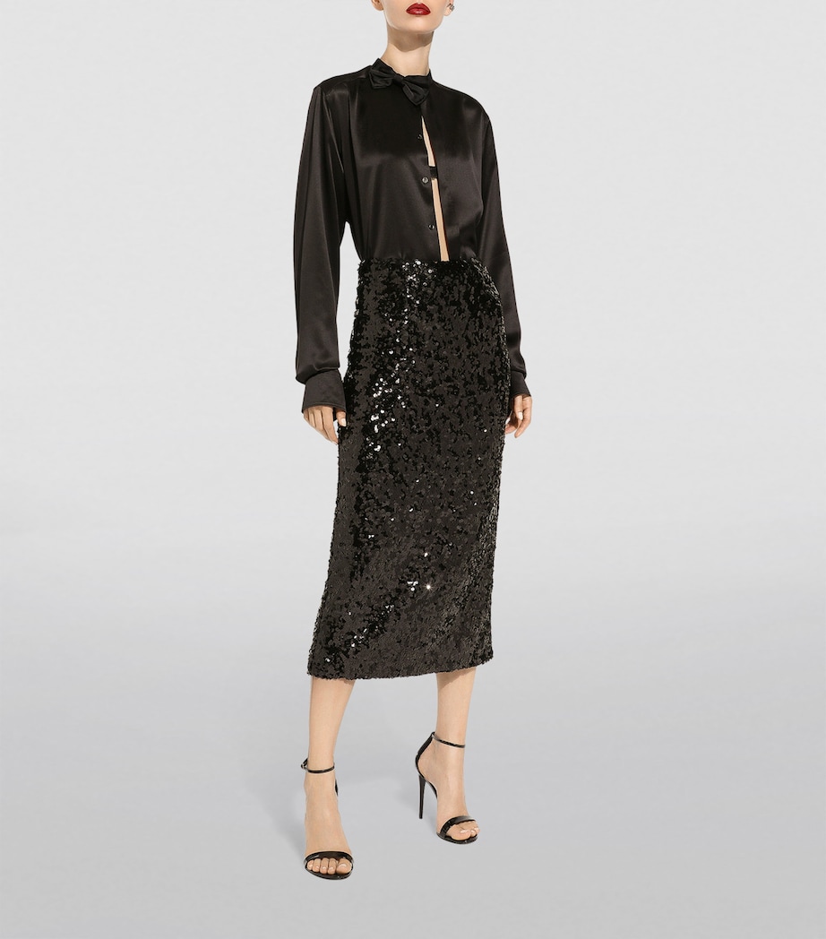 Sequinned Midi Pencil Skirt N0000-BLACK Image 4