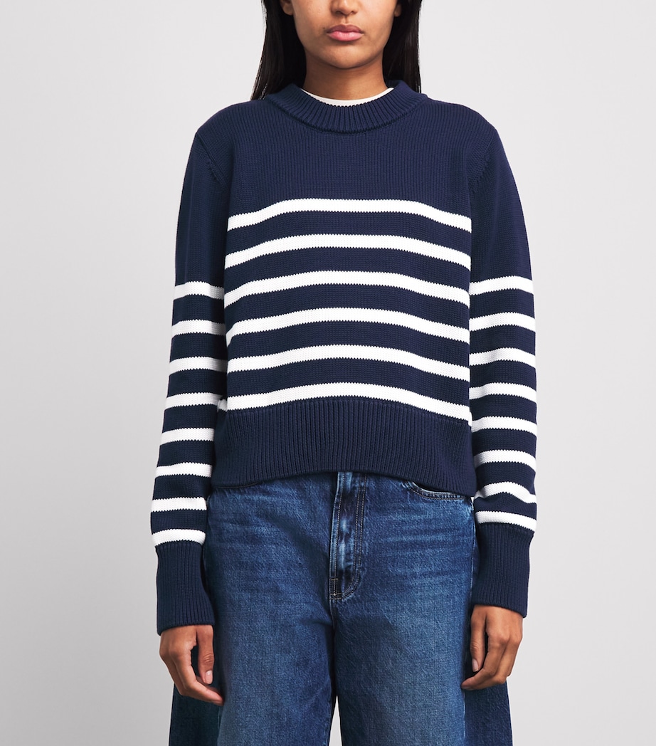 With Nothing Underneath Womens Cotton Devon Sweater Navy White Stripe Image 4