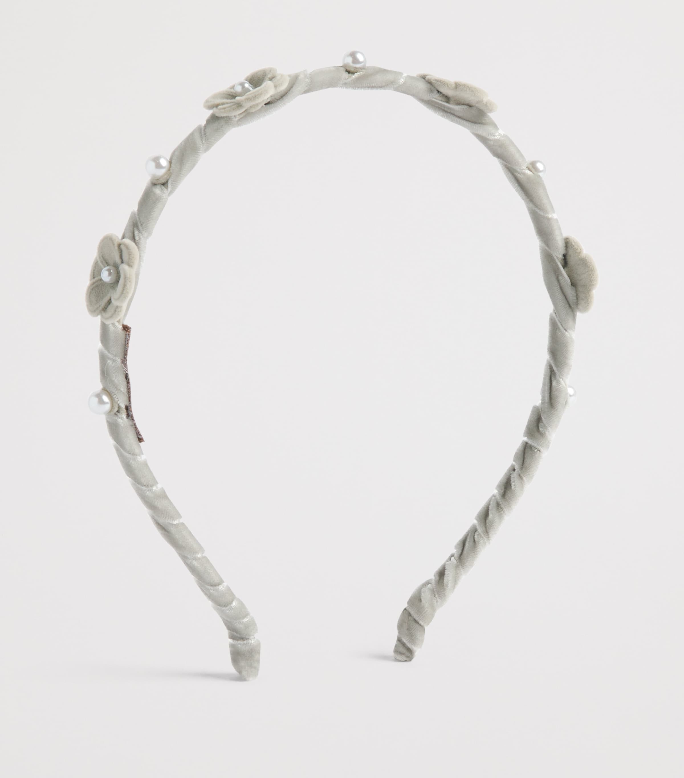Monnalisa Velvet Flower-Detail Headband Grigio Medio Image 2