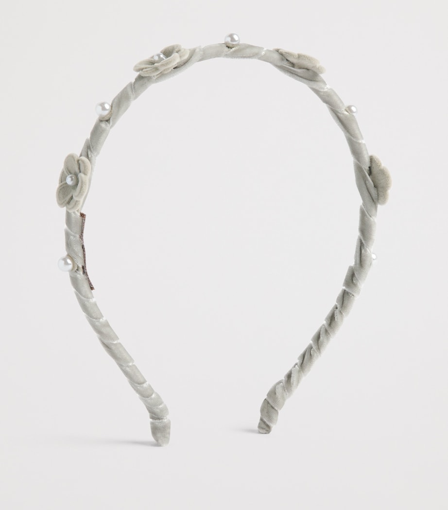Monnalisa Velvet Flower-Detail Headband Grigio Medio Image 2