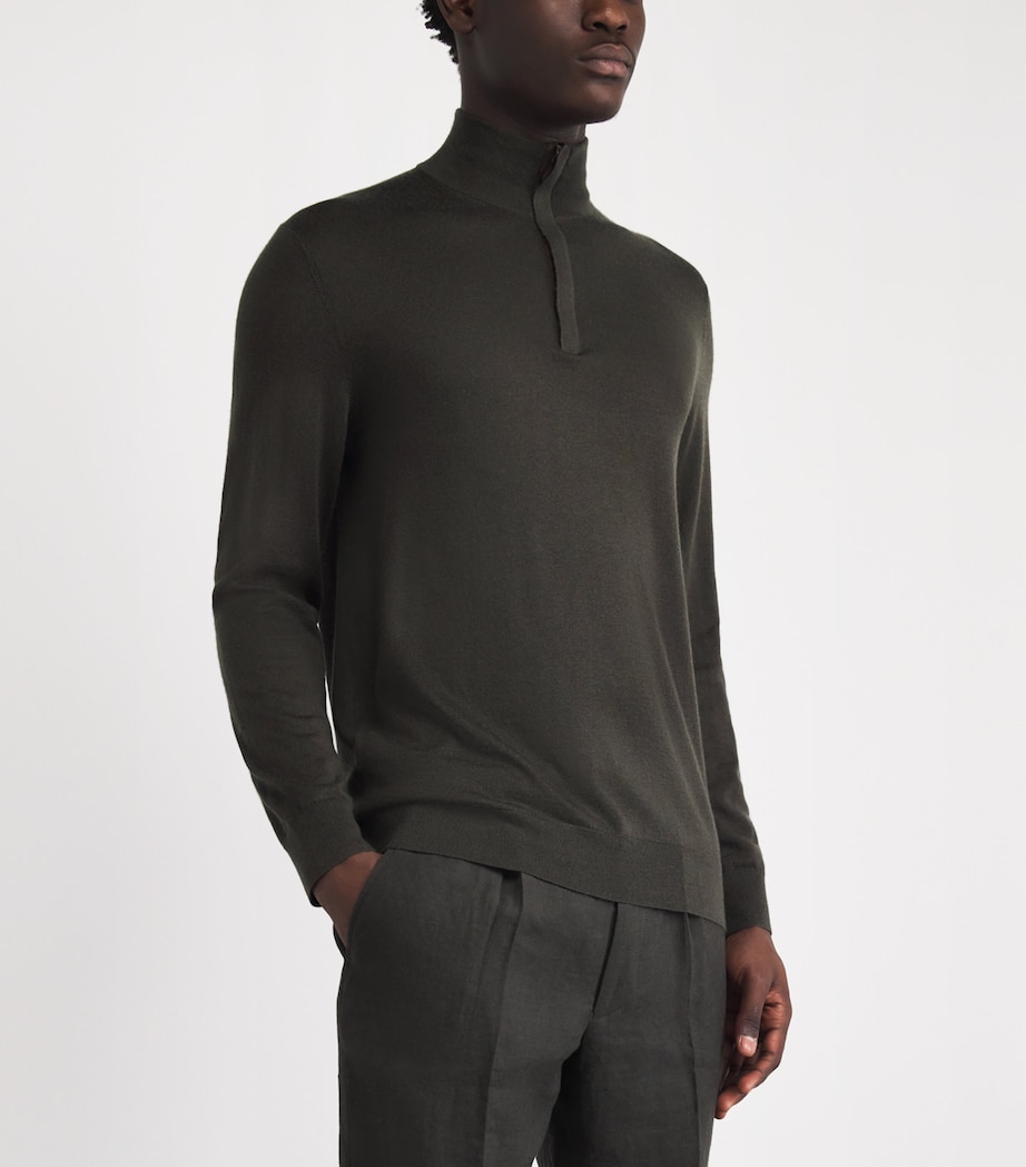 N.Peal Mens Cashmere-Silk Regent Quarter-Zip Sweater Arabica Khaki Image 4