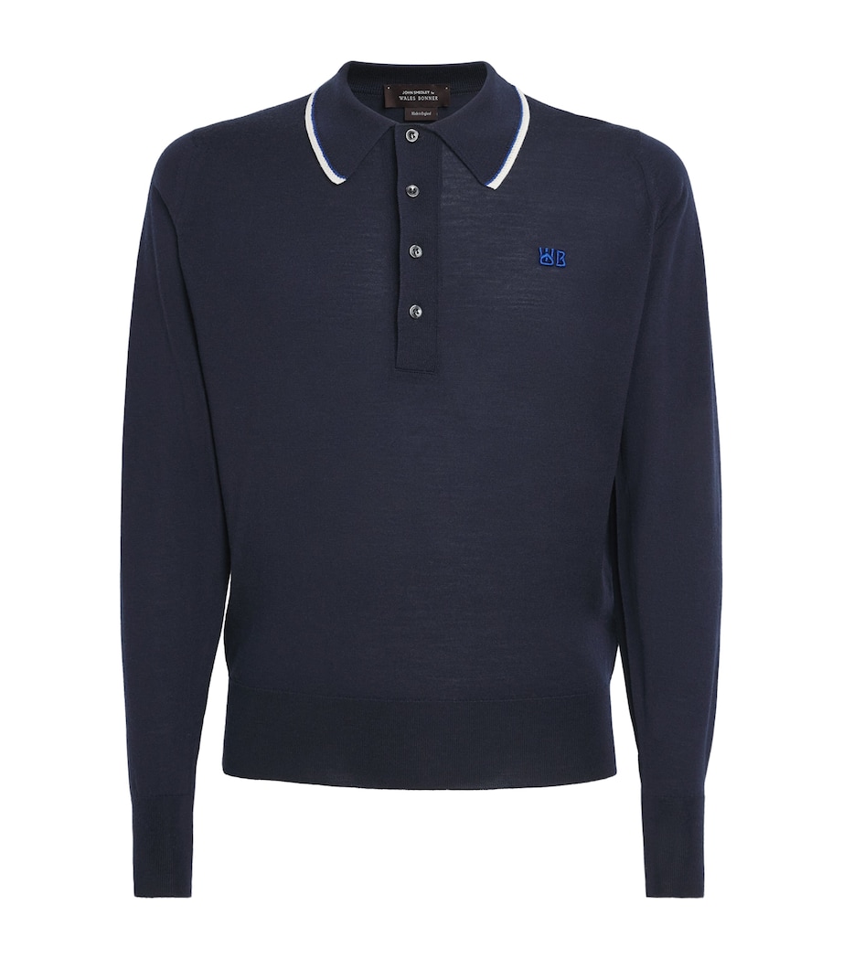 Wales Bonner Mens x John Smedley Merino Henry Polo Sweater Navy Image 1