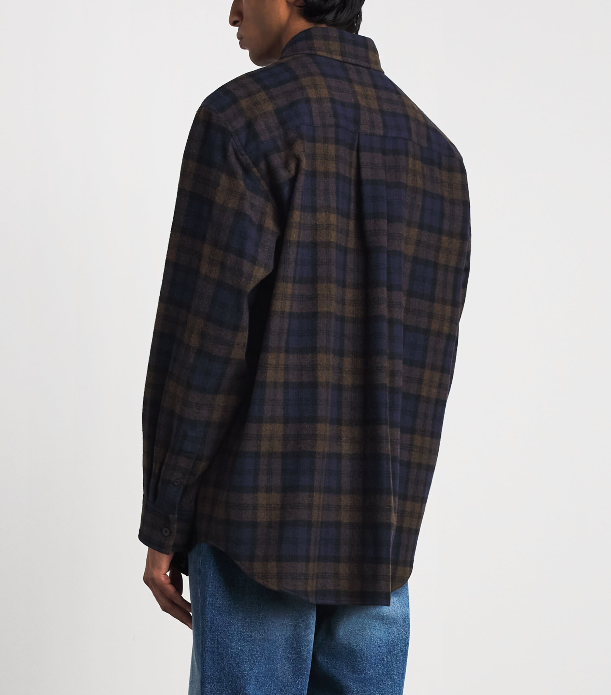 System Mens Wool-Blend Check Shirt Dark Navy Image 5