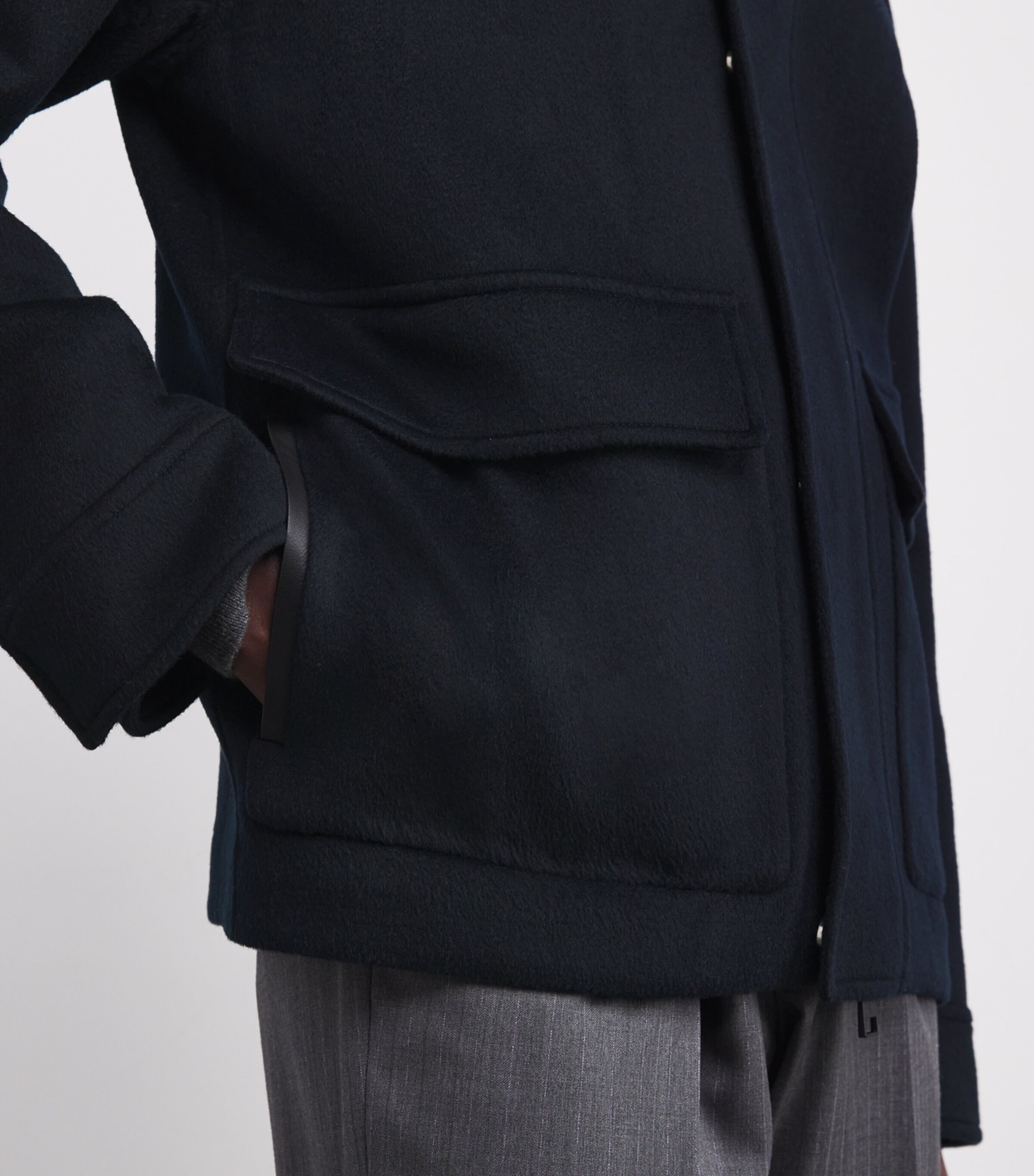 Wool-Cashmere Mink-Trim Jacket A7033 NAVY Image 6