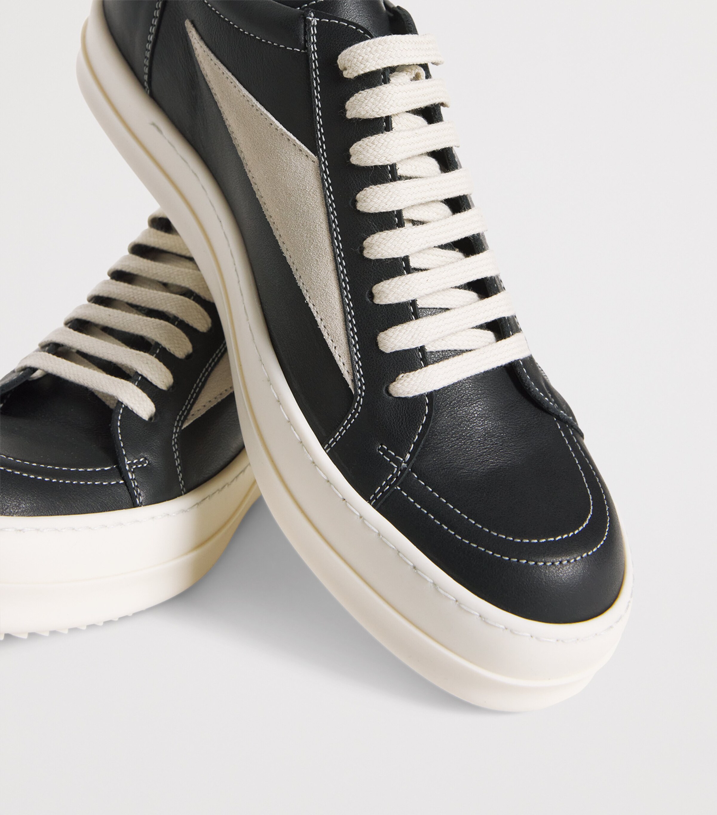 Rick Owens Leather Vintage Low-Top Sneakers Black/milk/milk Image 7