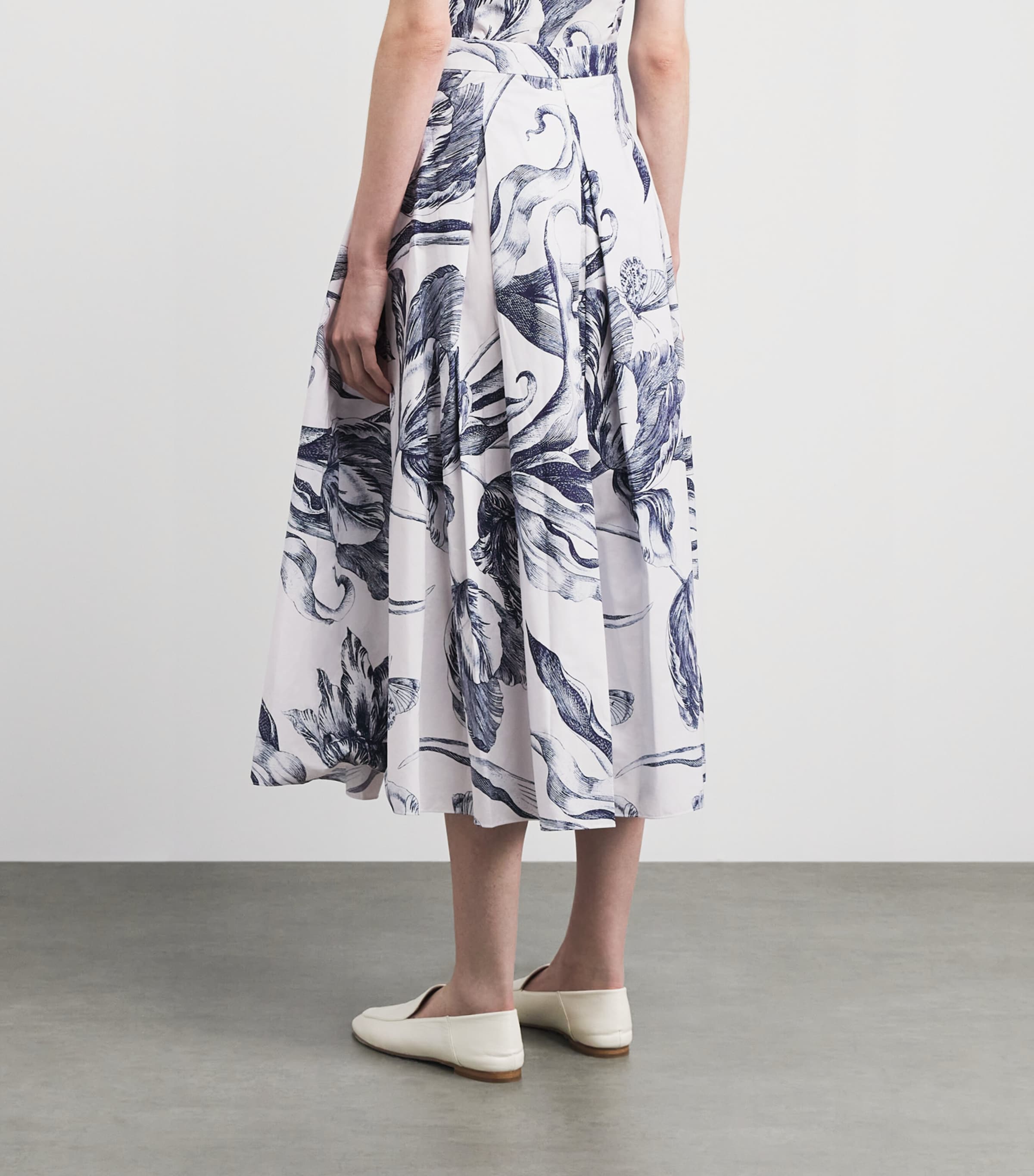 Erdem Womens Cotton Floral Pleated Midi Skirt Btnical Engrve Ivry Image 5
