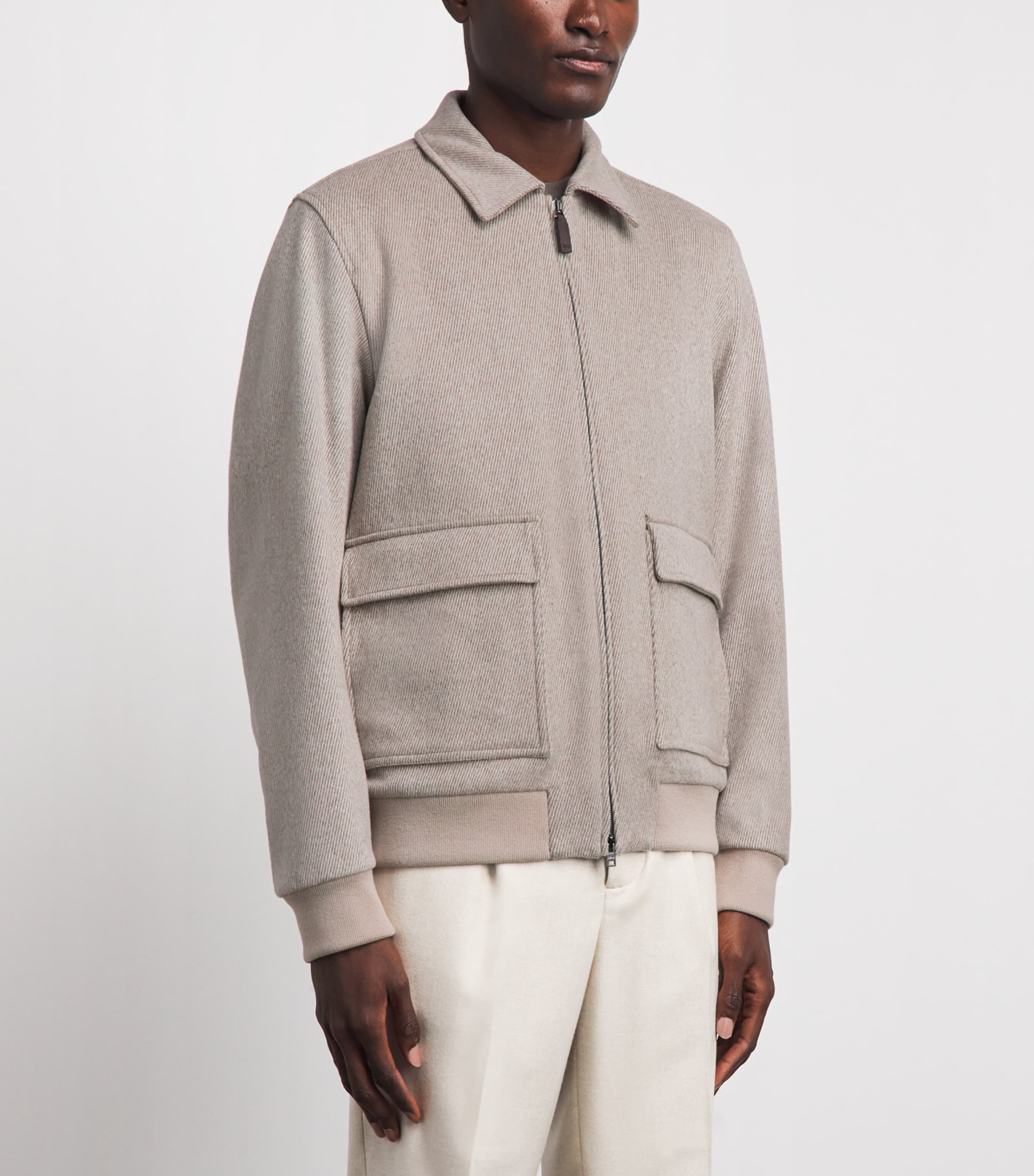 Herno Mens Wool-Cashmere Collar Bomber Jacket Taupe Image 4
