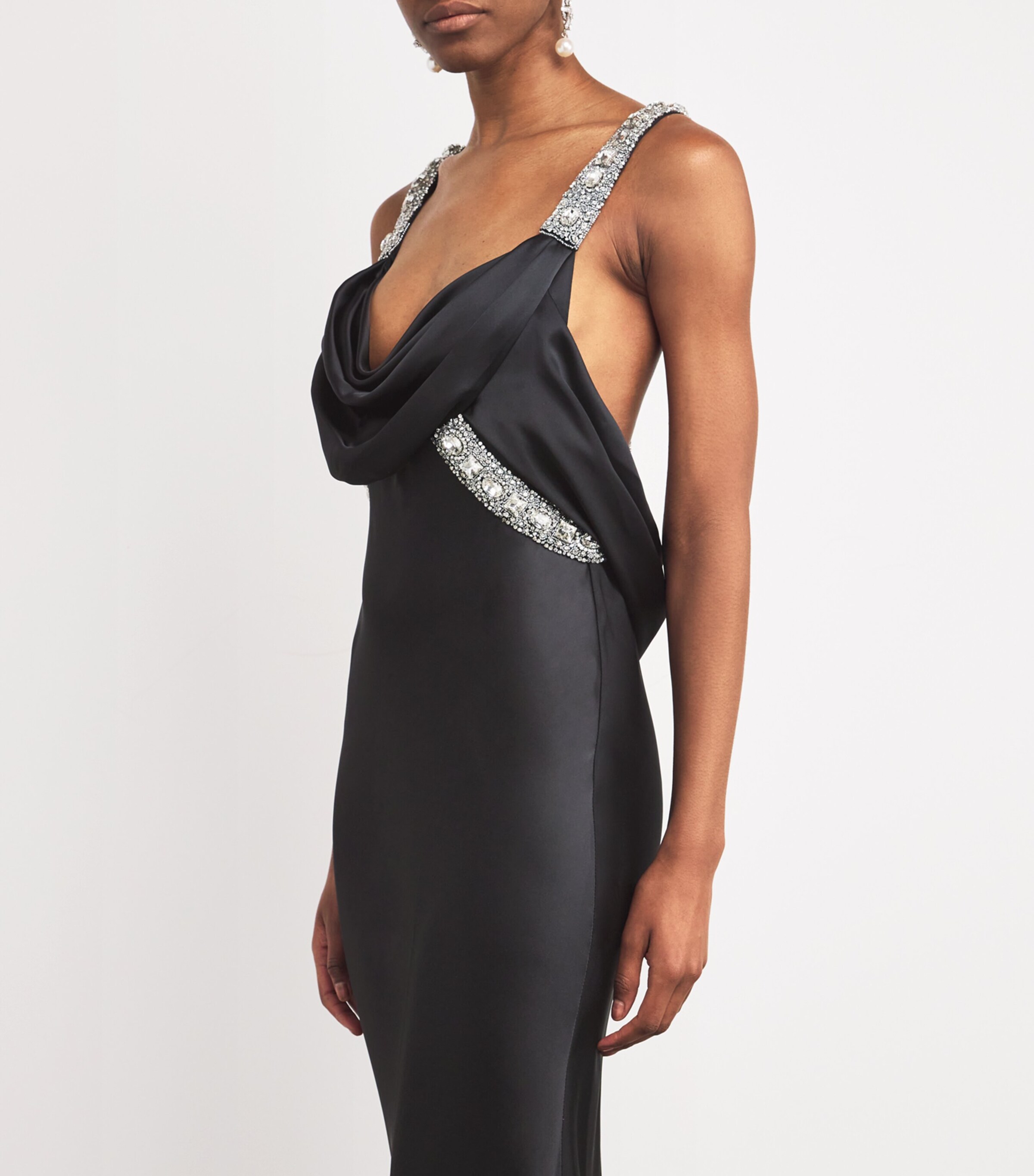 Satin Embellished Draped Gown MS0011 - BLCK / SLVR Image 6