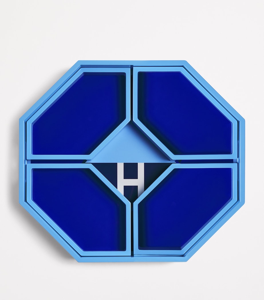 Lacquered Wood Logo Geometric Tray (38cm x 42cm) BLUE Image 3
