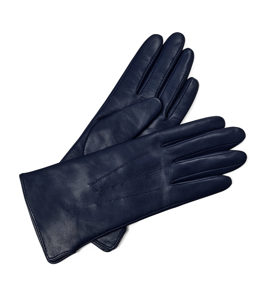 Women's Wool-Cashmere Lined Leather Gloves (Medium) NAVY Image 2