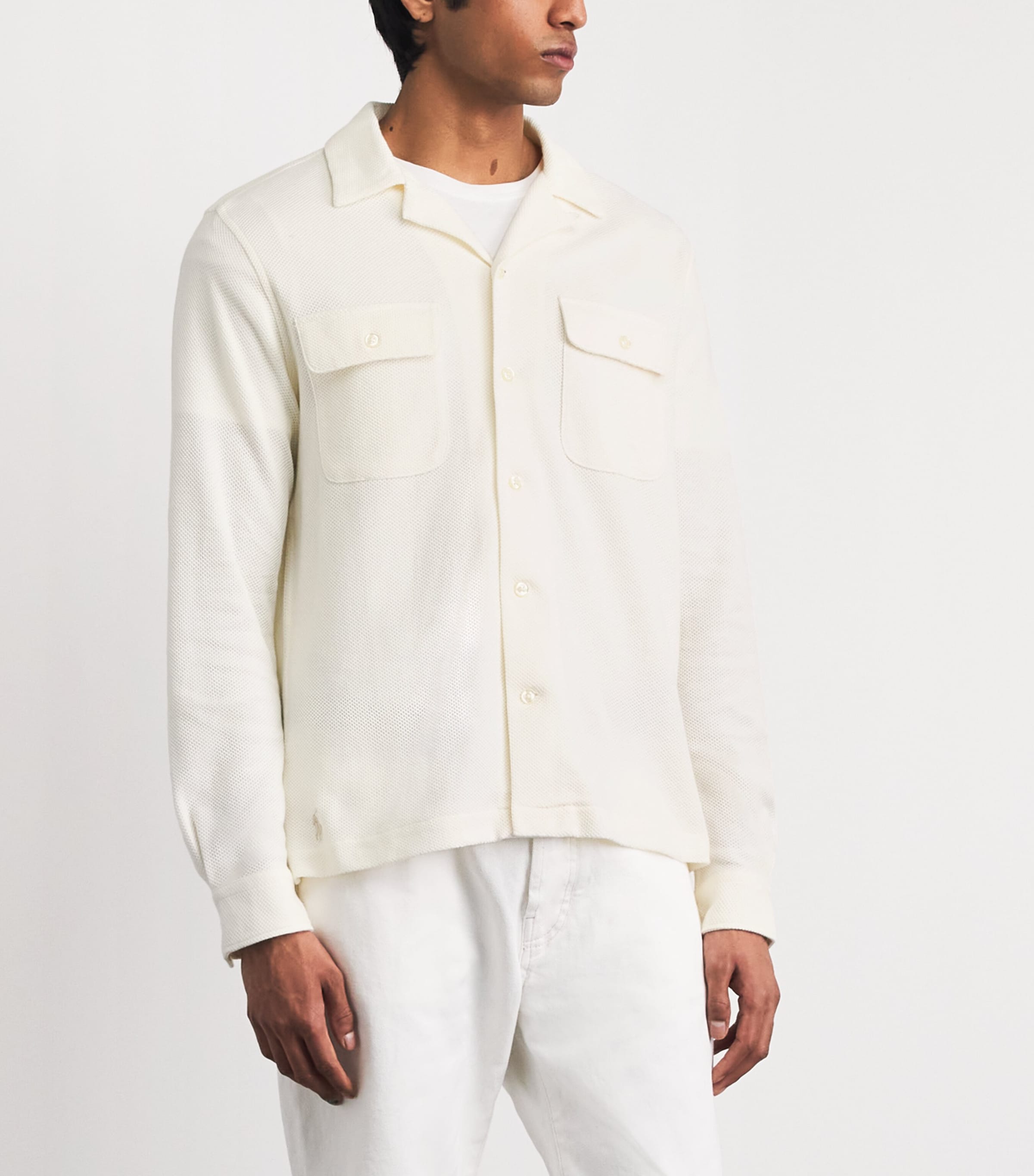 Polo Ralph Lauren Mens Cotton Honeycomb Shirt Pale Cream Image 4