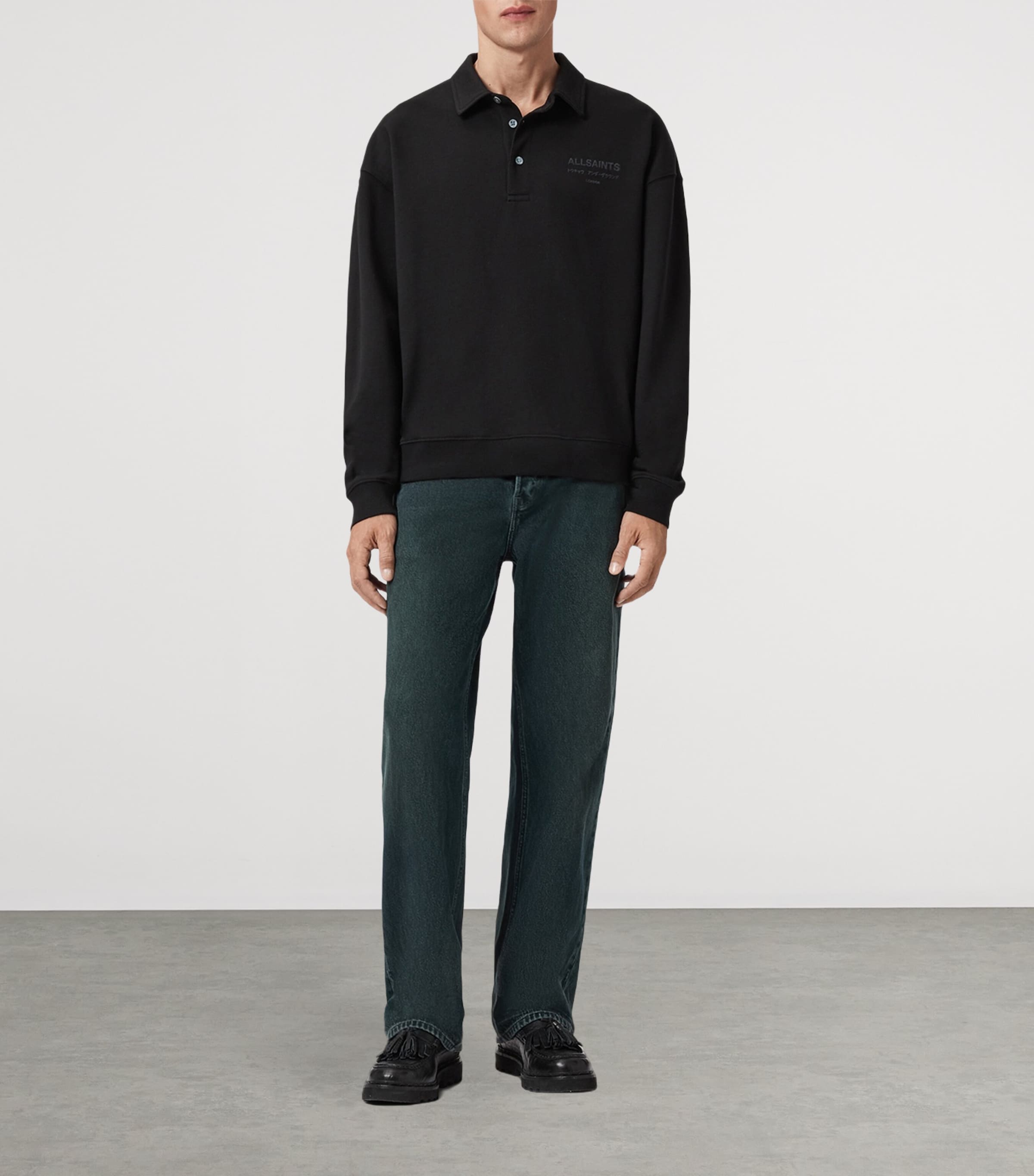 Cotton Xander Polo Sweatshirt JET BLACK Image 3